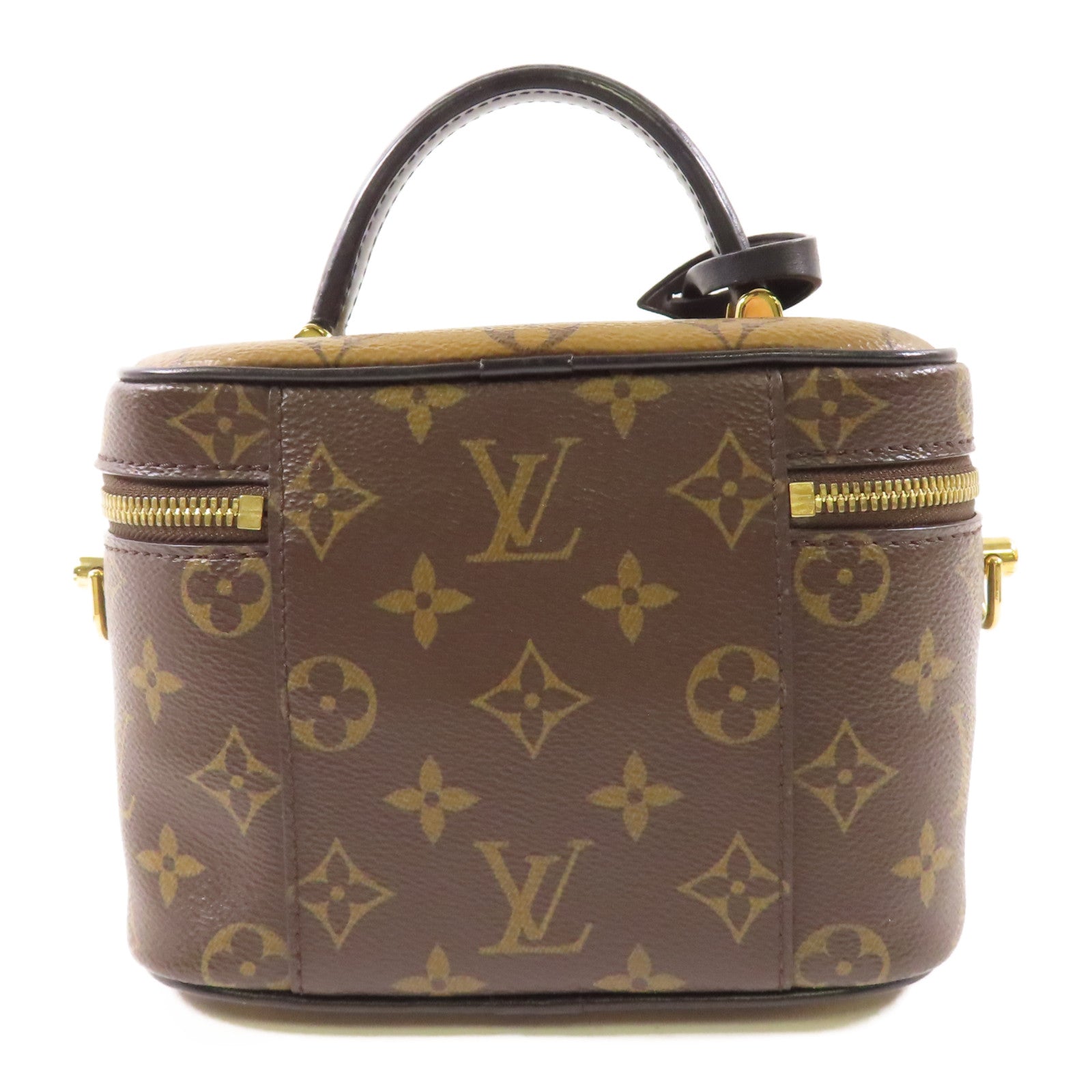 LOUIS VUITTON Monogram Reverse Vanity PM金扣手挽肩背兩用袋棕色