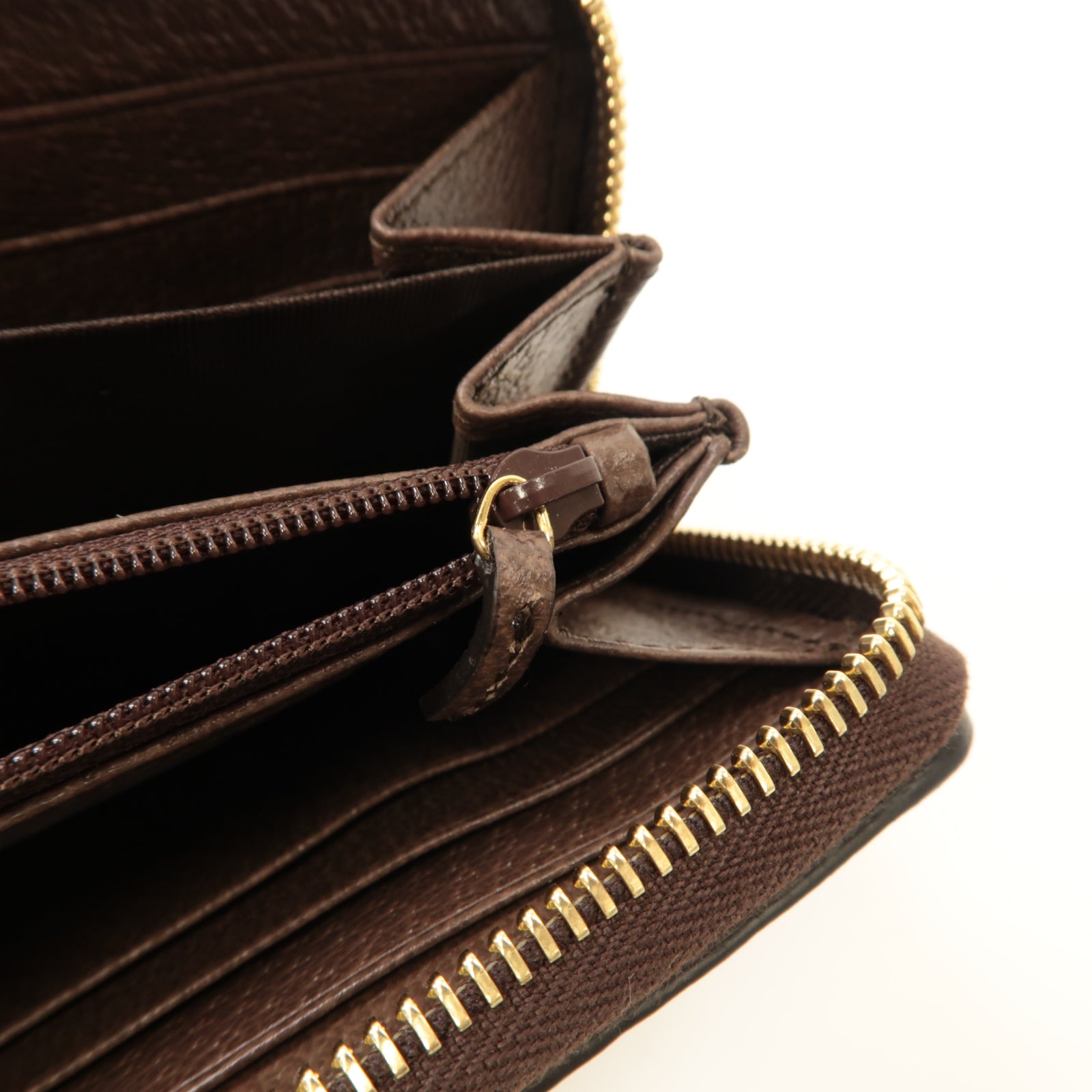 GUCCI 塗層帆布Zipped Long Wallet金扣長錢包棕色