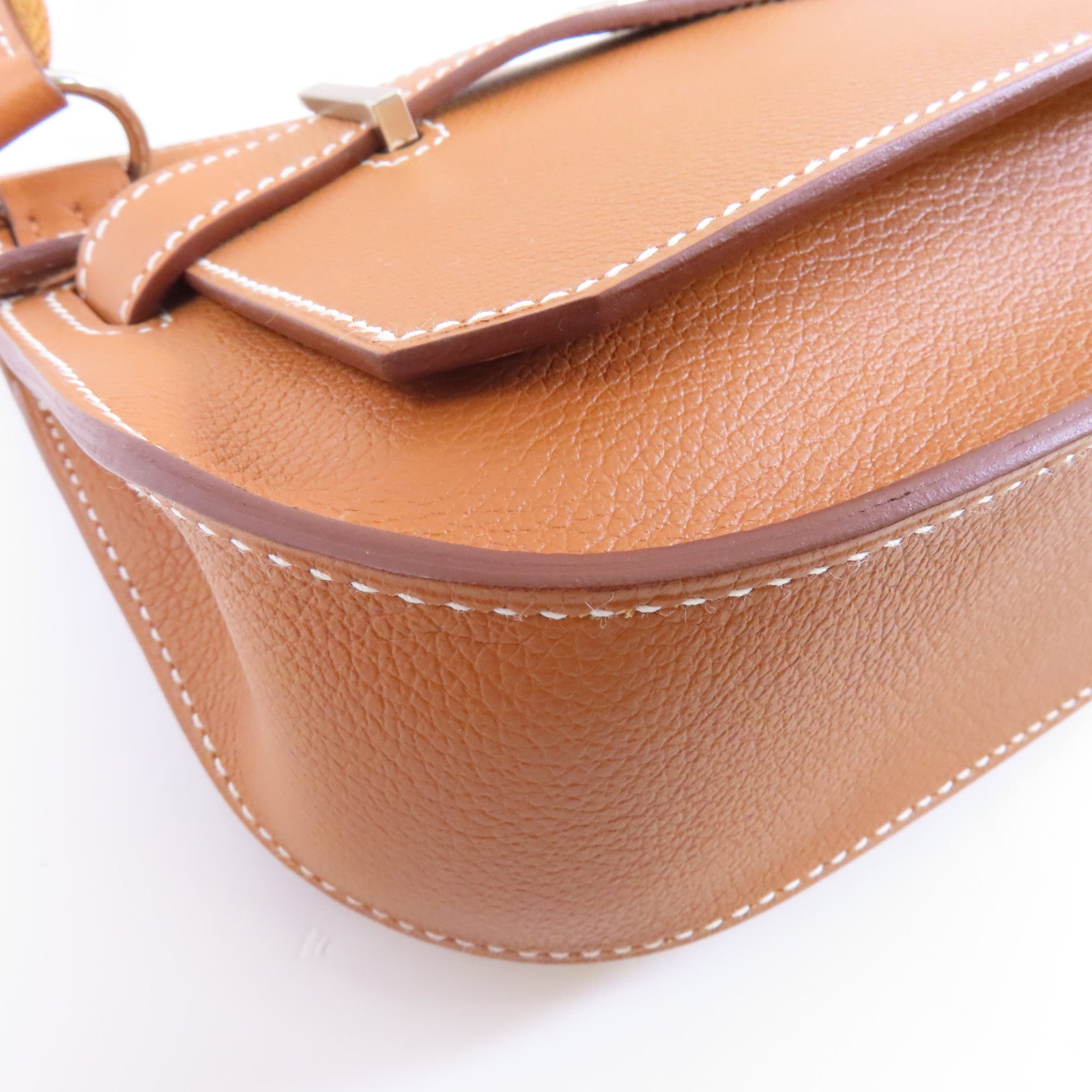HERMES Evercolor皮革Mini Jypsiere銀扣肩背袋Gold/棕色