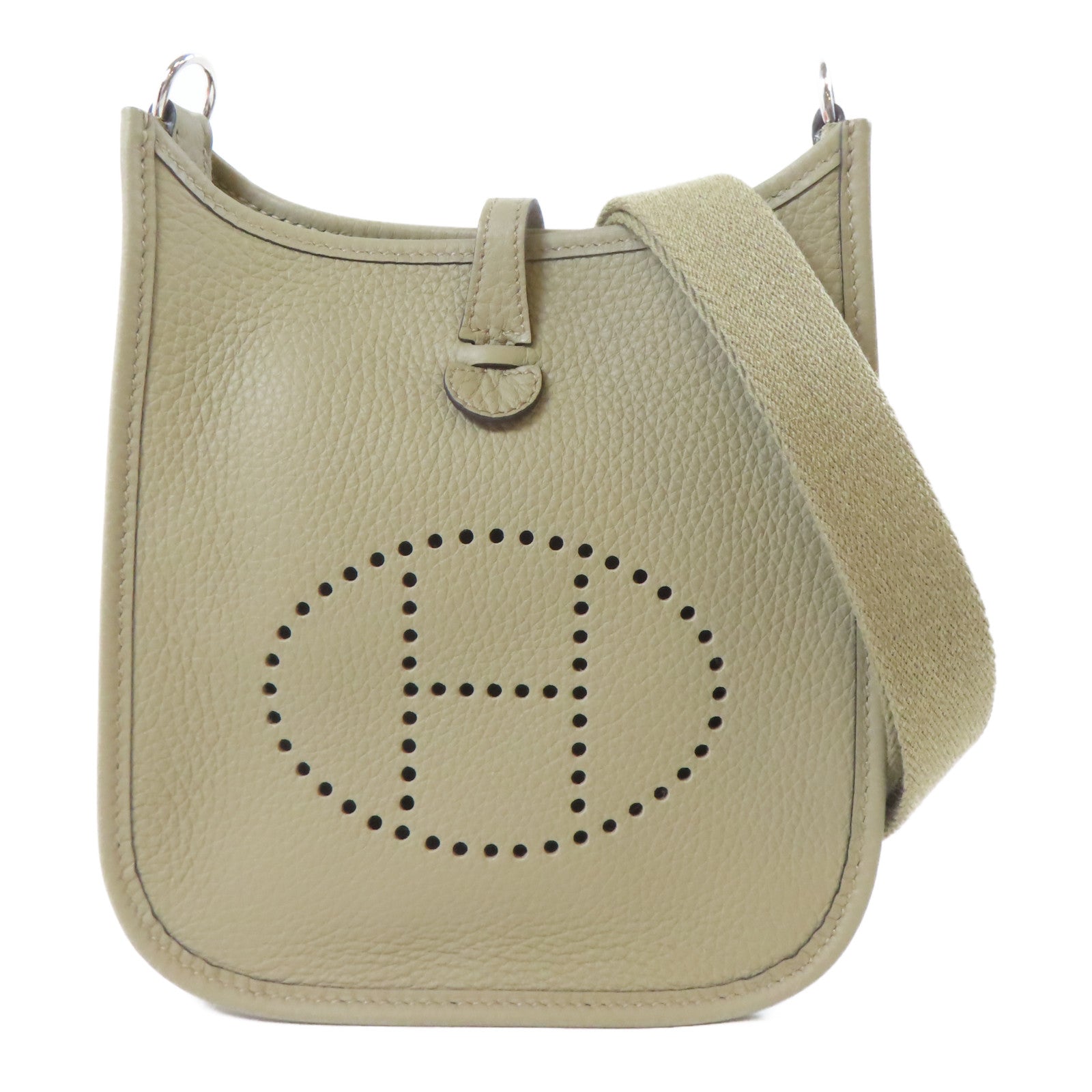 HERMES Clemence皮革Evelyne TPM銀扣肩背袋米色