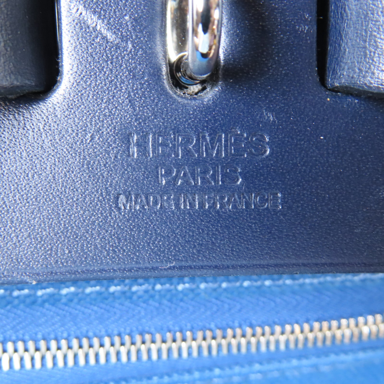 HERMES 帆布/皮革Herbag Backpack銀扣背包深藍色