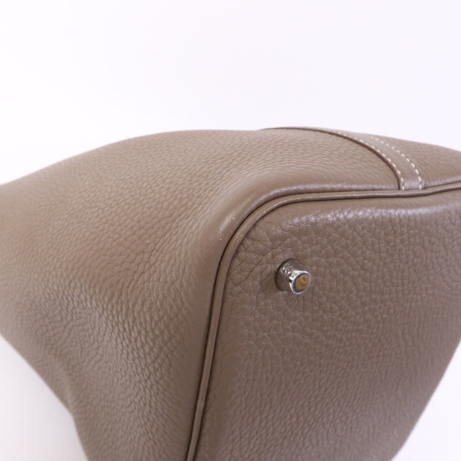 HERMES Clemence皮革Picotin MM銀扣手挽袋Etoupe