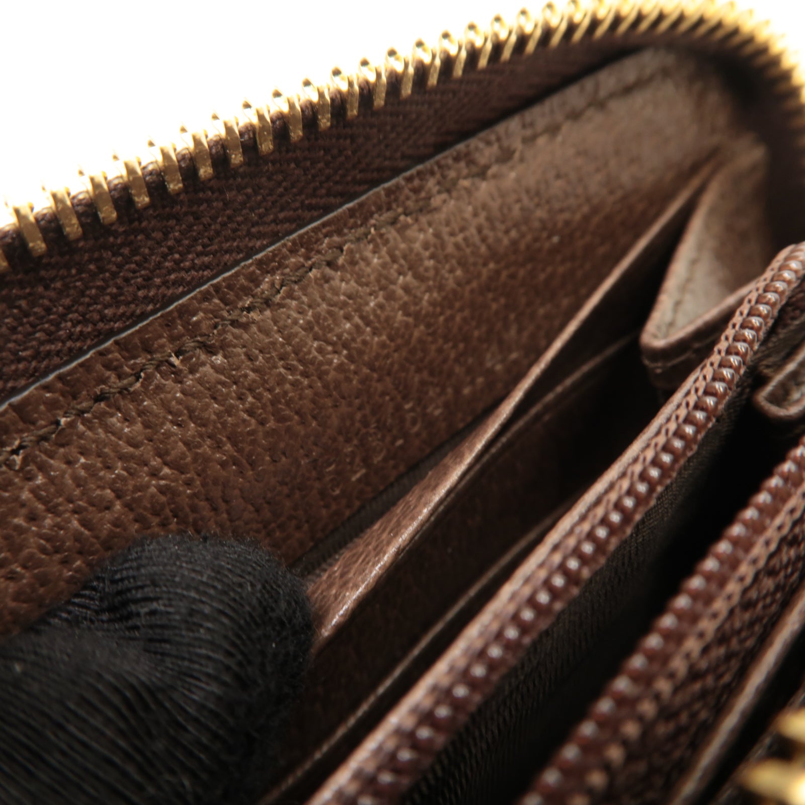 GUCCI 塗層帆布Zipped Long Wallet金扣長錢包棕色