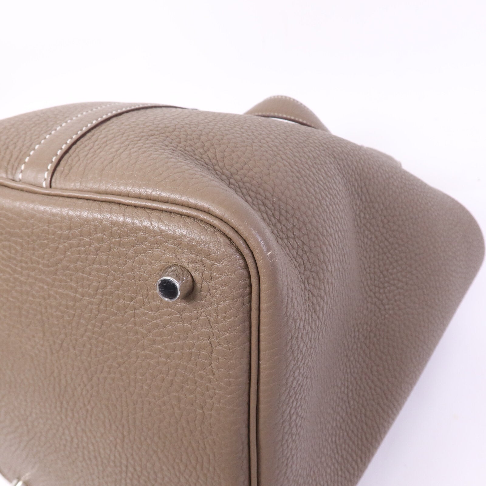 HERMES Clemence皮革Picotin MM銀扣手挽袋Etoupe