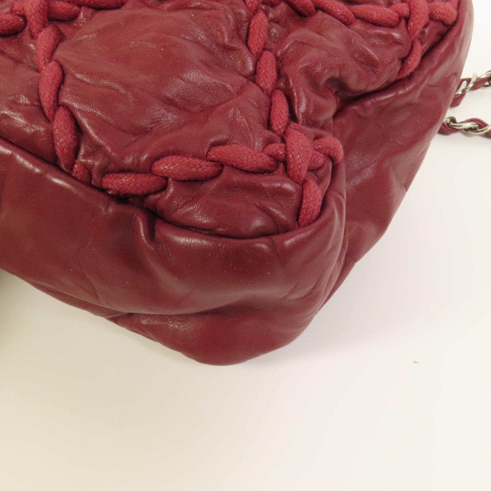 CHANEL 牛皮皮革Chain Shoulder銀扣鏈帶肩背袋