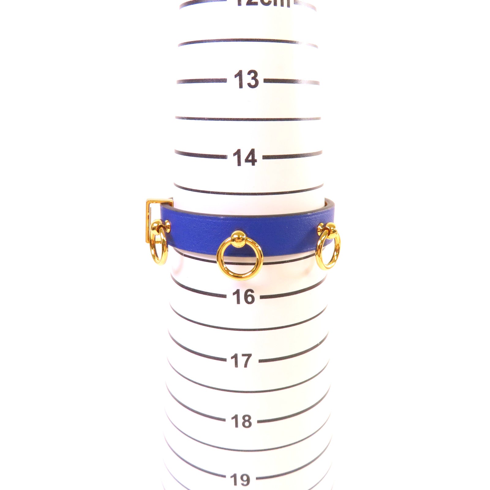 HERMES 【激減優惠】牛皮皮革/金屬Mini Dog Bracelet金扣手鐲藍色/金色#T2