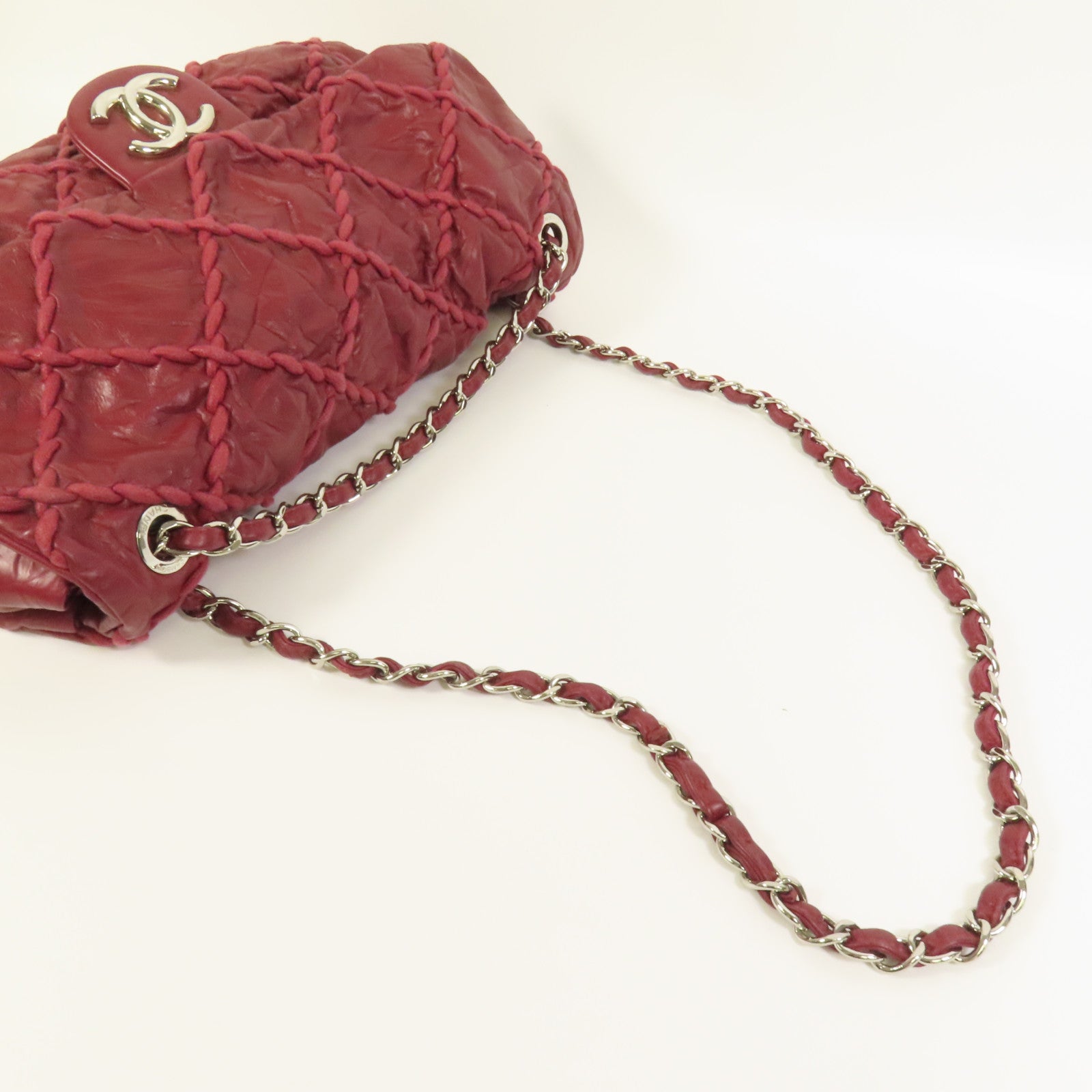 CHANEL 牛皮皮革Chain Shoulder銀扣鏈帶肩背袋