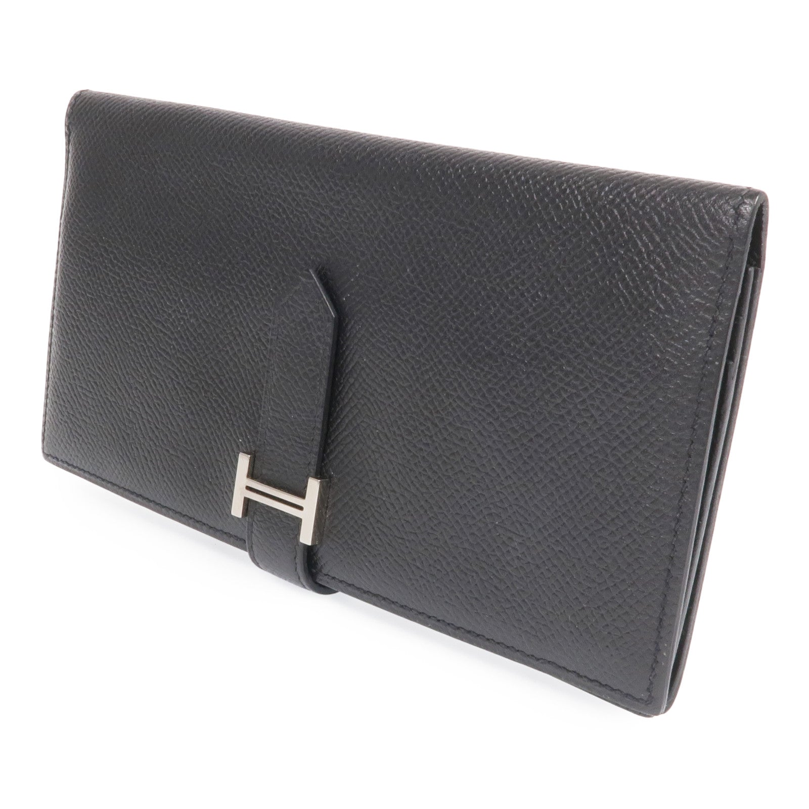 HERMES Epsom皮革Bearn Long Wallet銀扣長錢包Noir