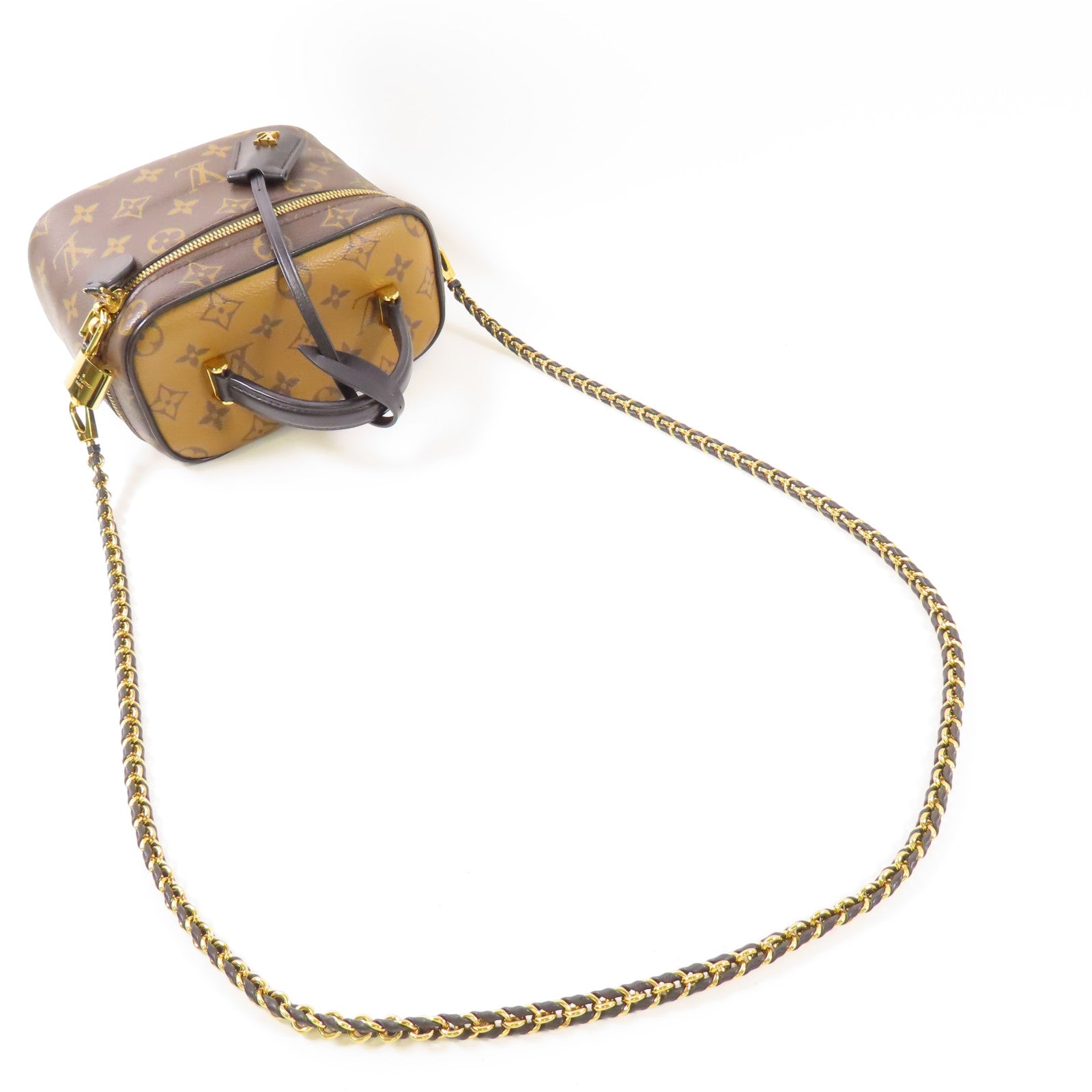 LOUIS VUITTON Monogram Reverse Vanity PM金扣手挽肩背兩用袋棕色