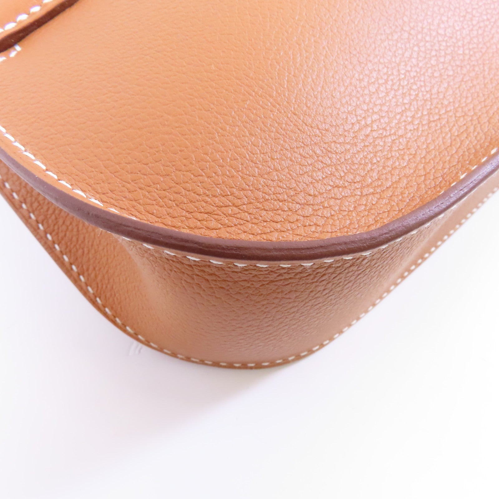 HERMES Evercolor皮革Mini Jypsiere銀扣肩背袋Gold/棕色