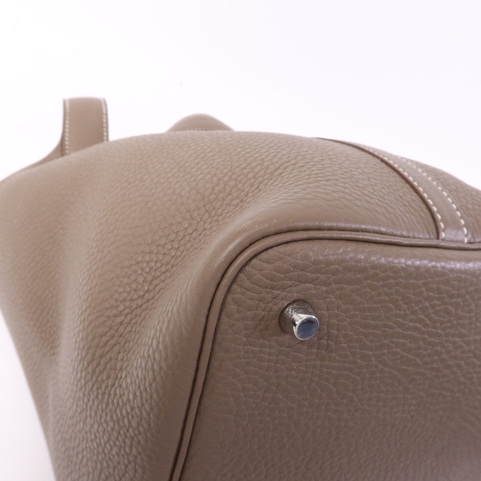 HERMES Clemence皮革Picotin MM銀扣手挽袋Etoupe