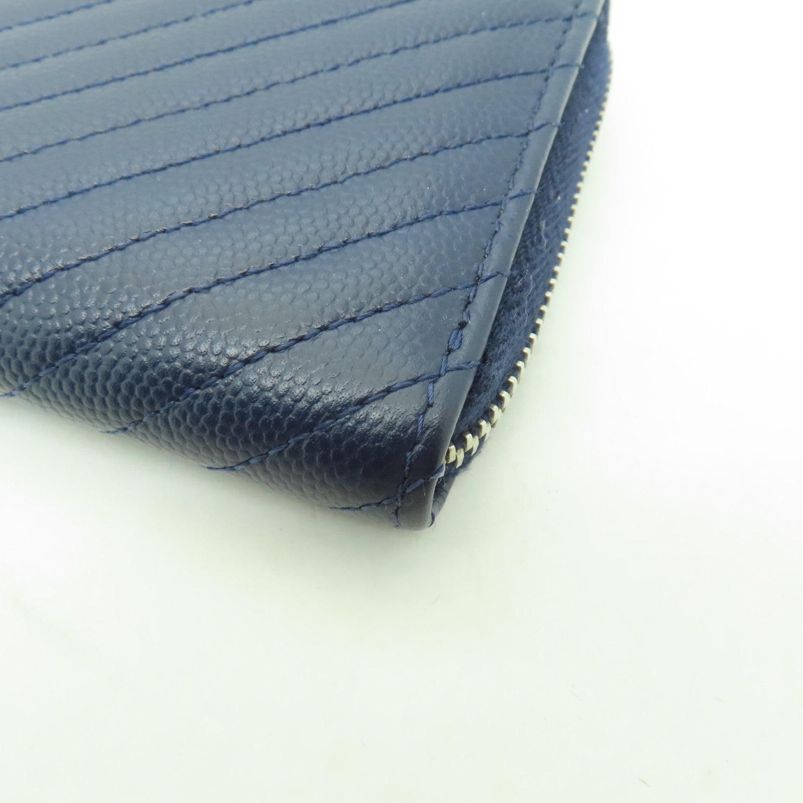 CHANEL 【激減優惠】斜紋Caviar皮革Wallet銀扣錢包深藍色