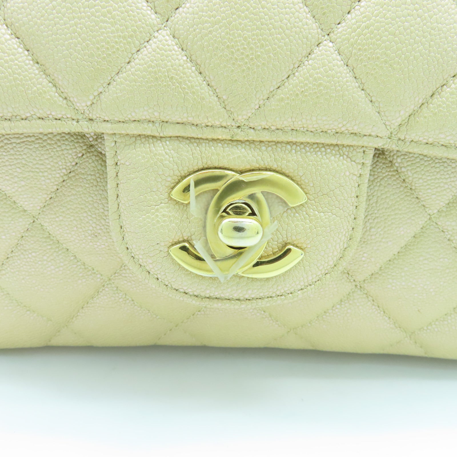 CHANEL 【清倉大減價】菱格Caviar皮革Classic Small金扣鏈帶肩背袋淺黃色