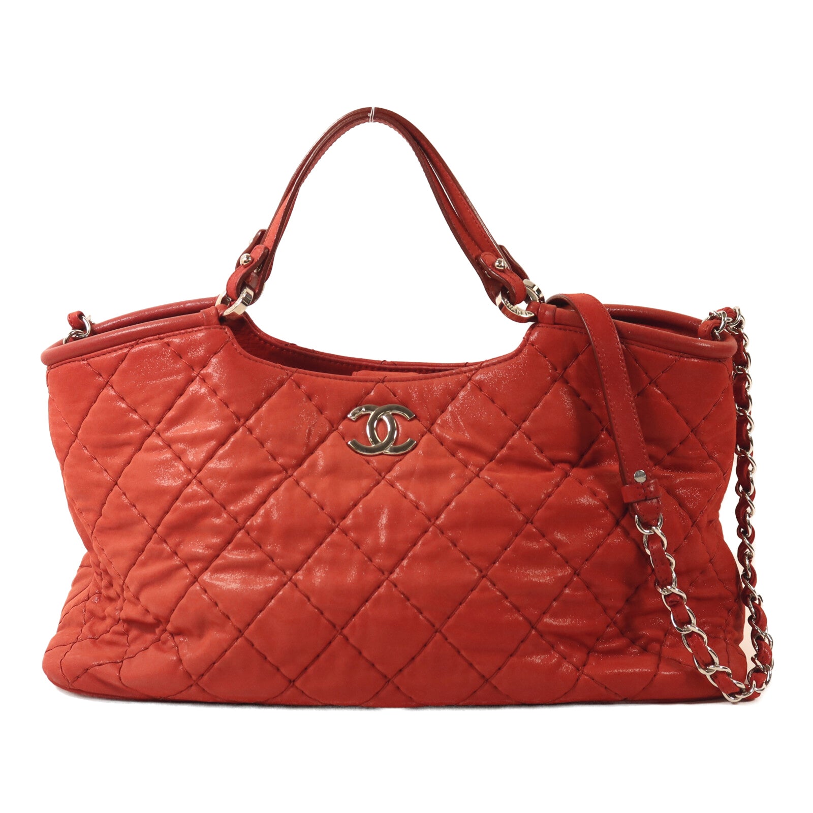 CHANEL 牛皮皮革Shoulder Bag銀扣鏈帶手挽肩背兩用袋