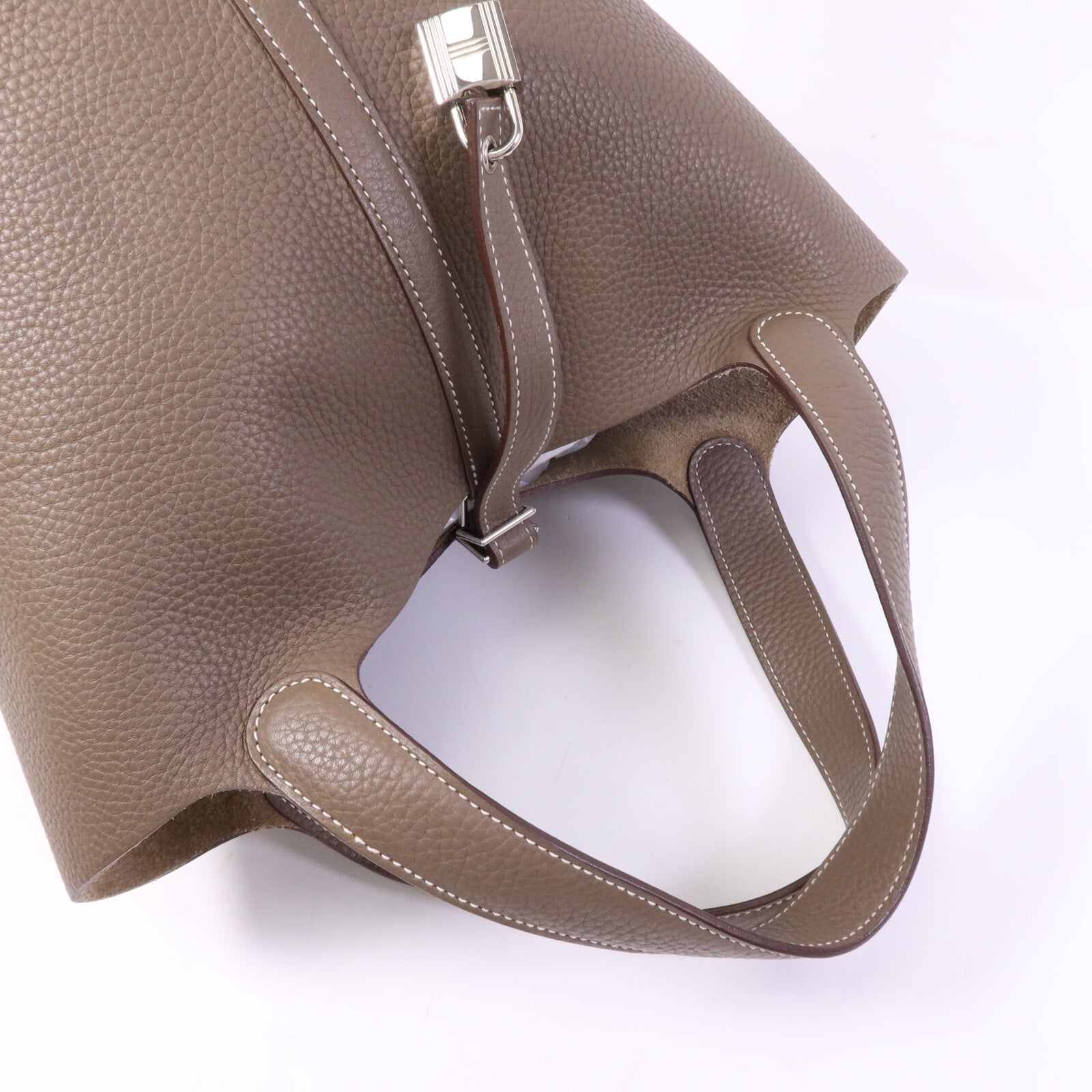 HERMES Clemence皮革Picotin MM銀扣手挽袋Etoupe