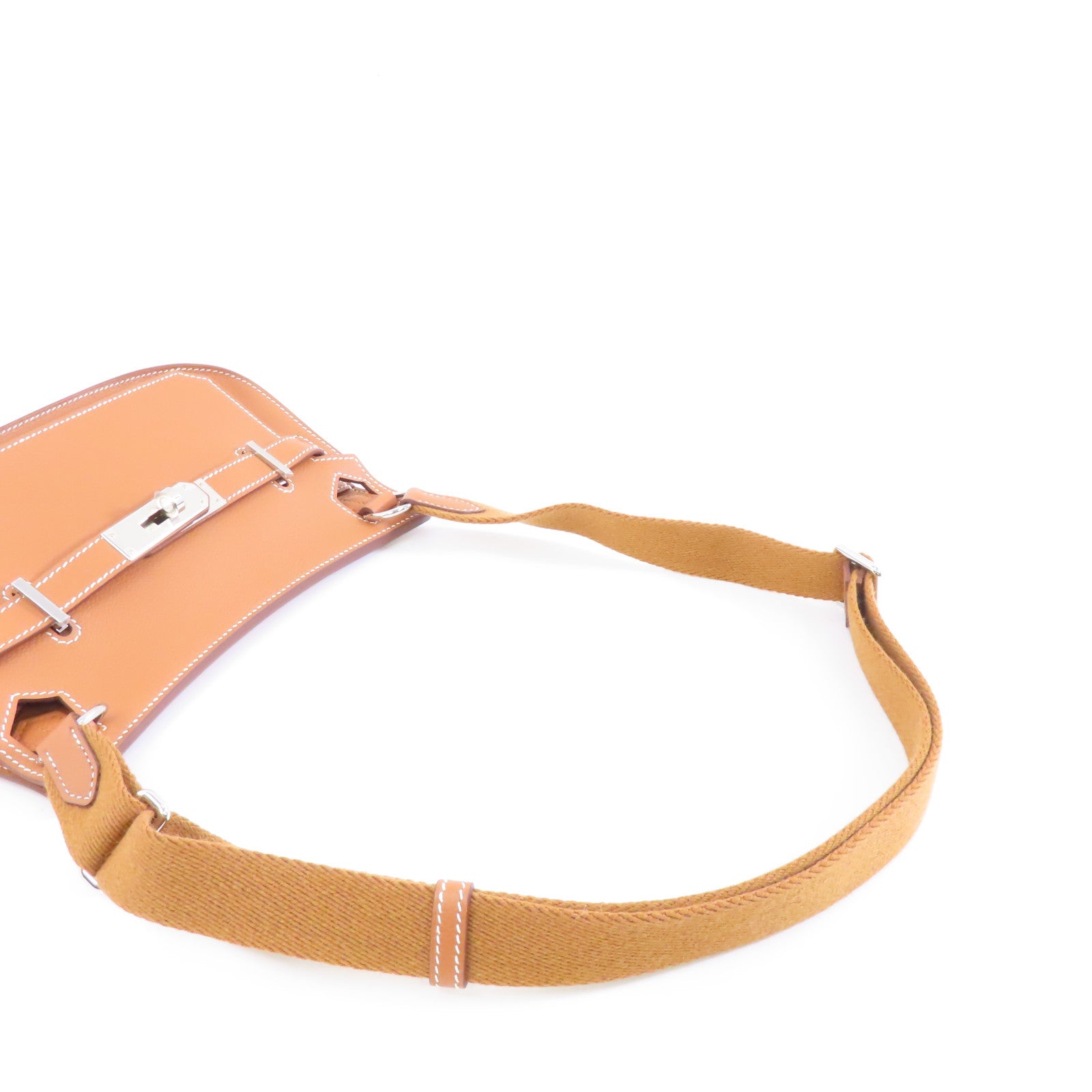 HERMES Evercolor皮革Mini Jypsiere銀扣肩背袋Gold/棕色