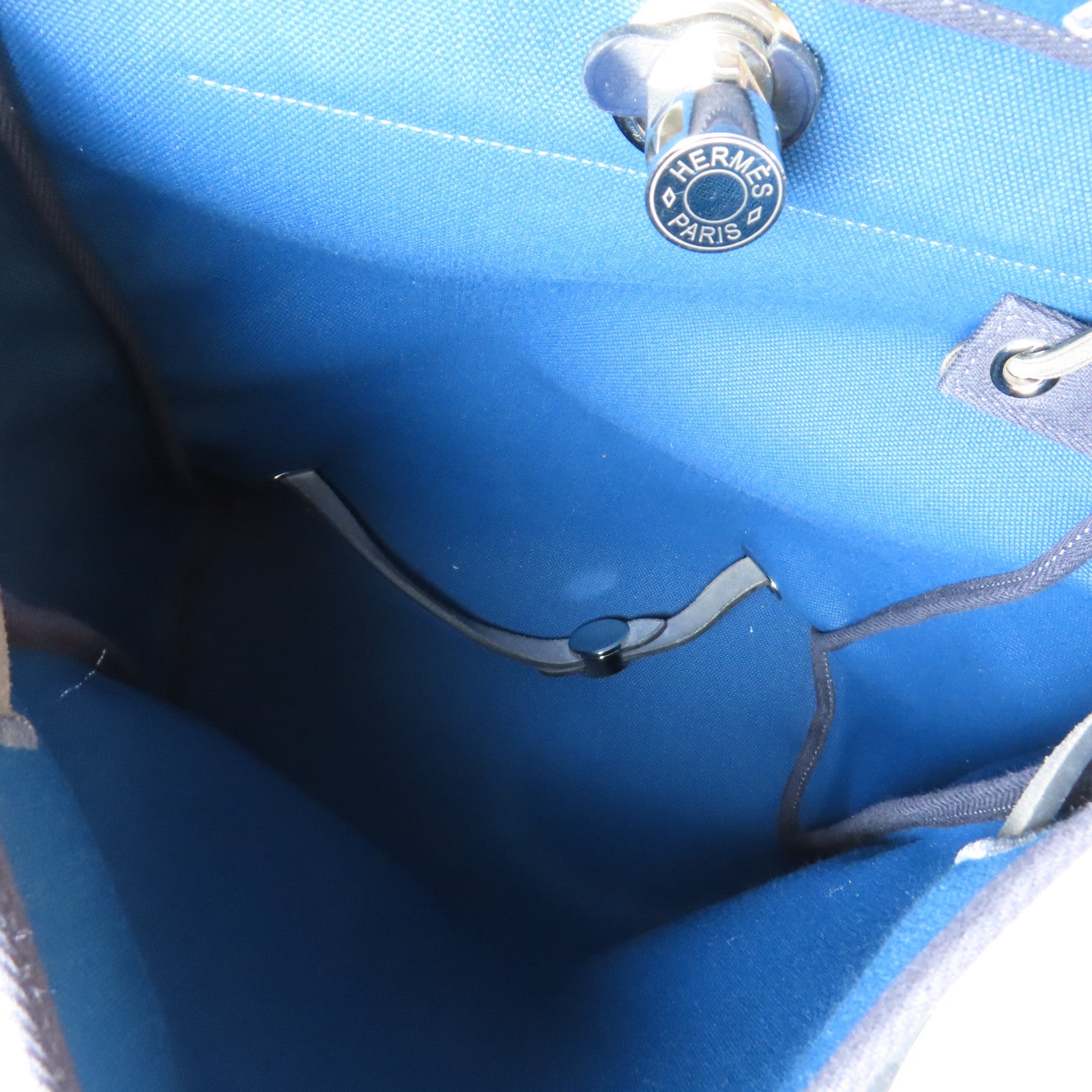 HERMES 帆布/皮革Herbag Backpack銀扣背包深藍色