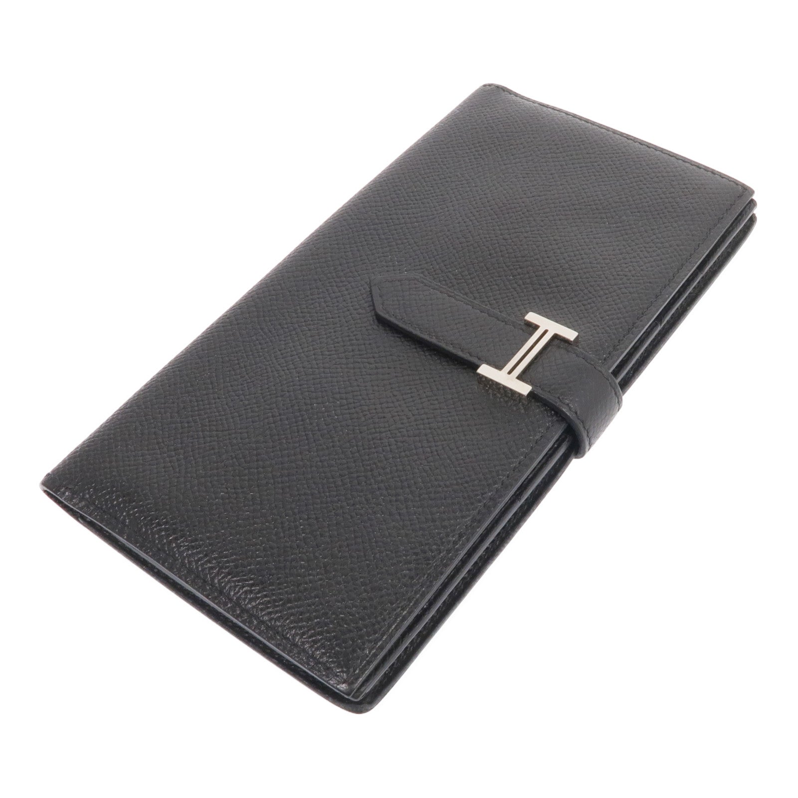HERMES Epsom皮革Bearn Long Wallet銀扣長錢包Noir