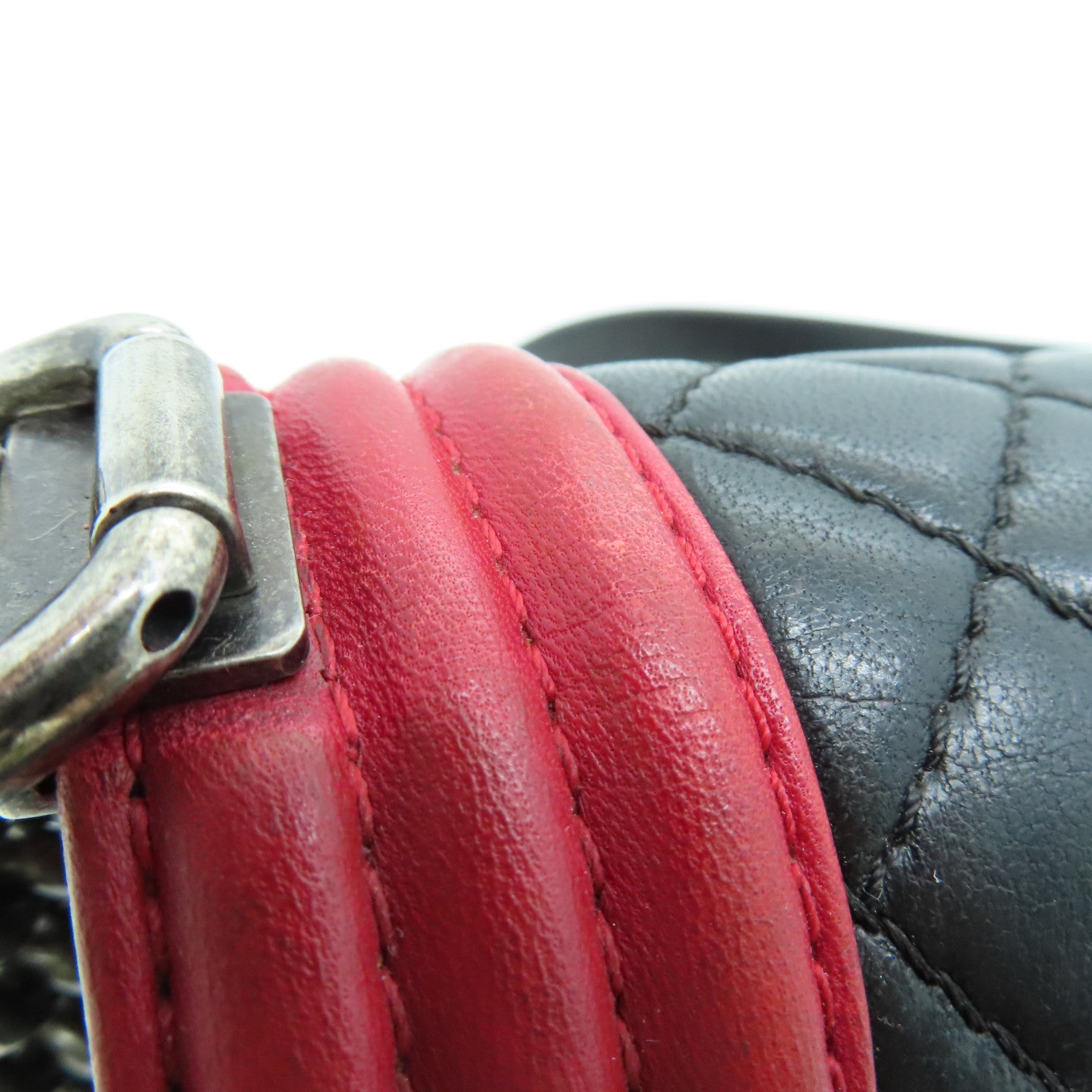 CHANEL 【清倉大減價】菱格羊皮Boy Chanel Shoulder Bag銀扣鏈帶肩背袋黑紅色