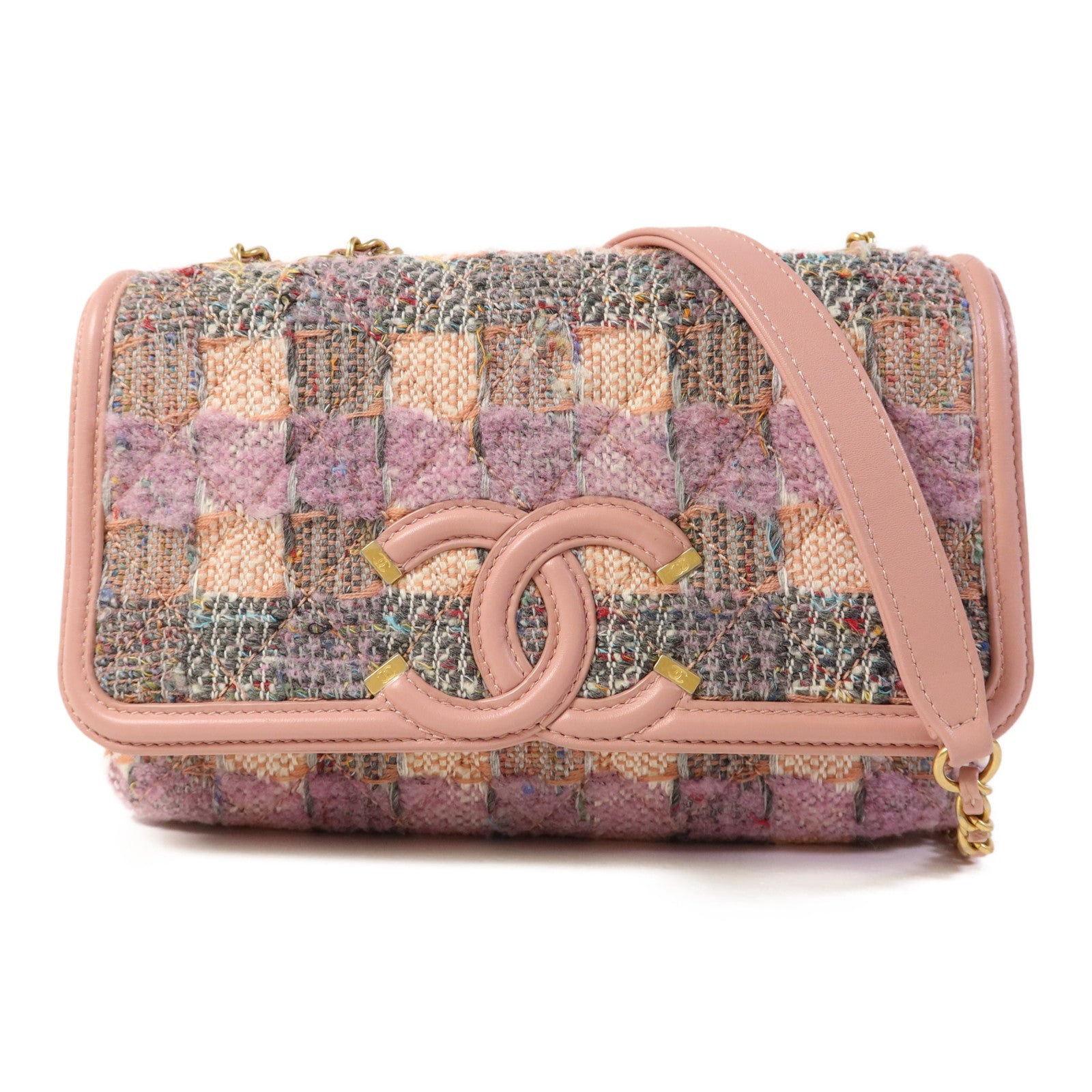 CHANEL 【激減優惠】粗花呢CC Filigree Flap金扣鏈帶肩背袋