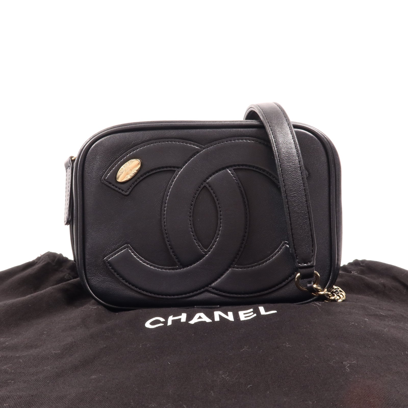 CHANEL 牛皮皮革Chain Shoulder金扣鏈帶肩背袋