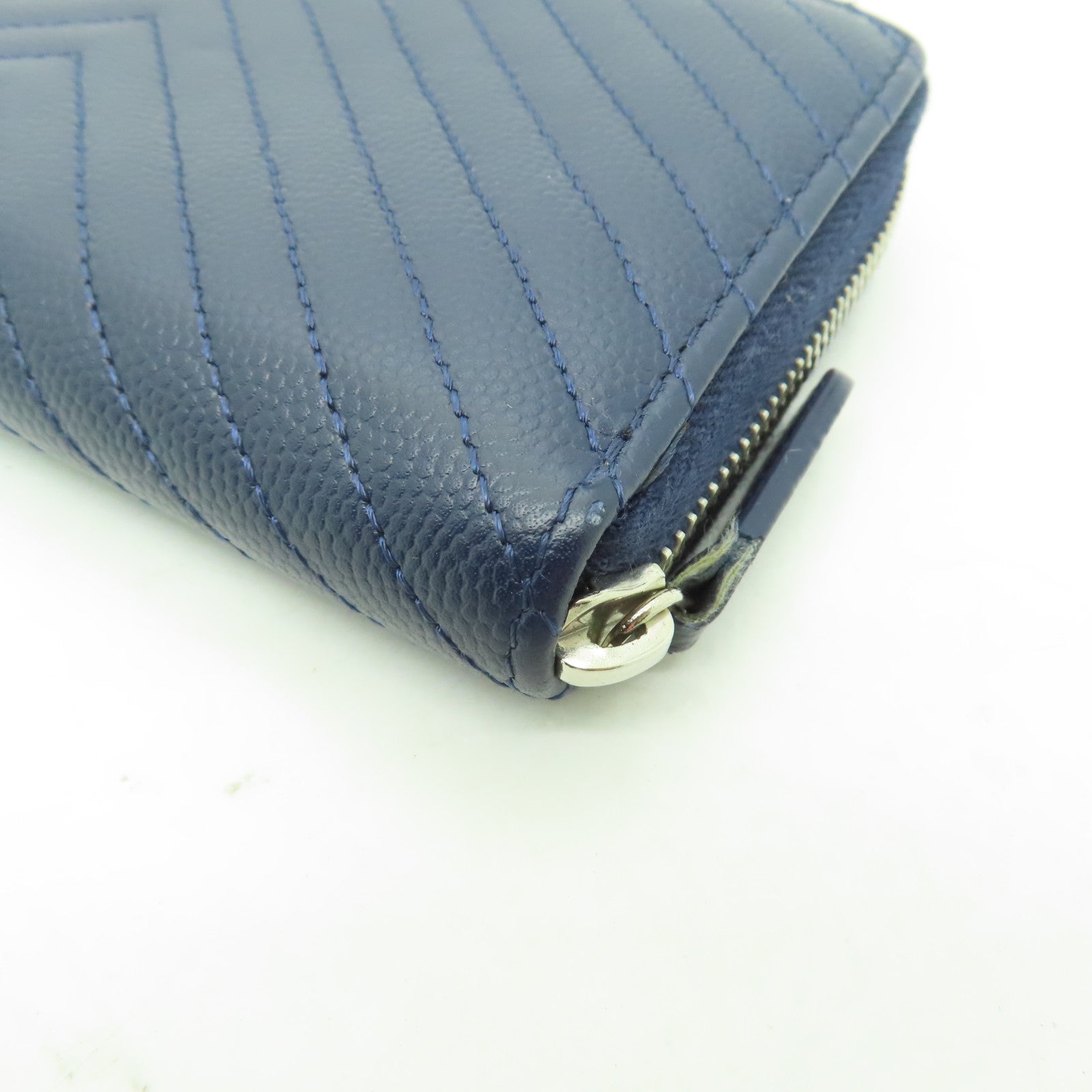 CHANEL 【激減優惠】斜紋Caviar皮革Wallet銀扣錢包深藍色