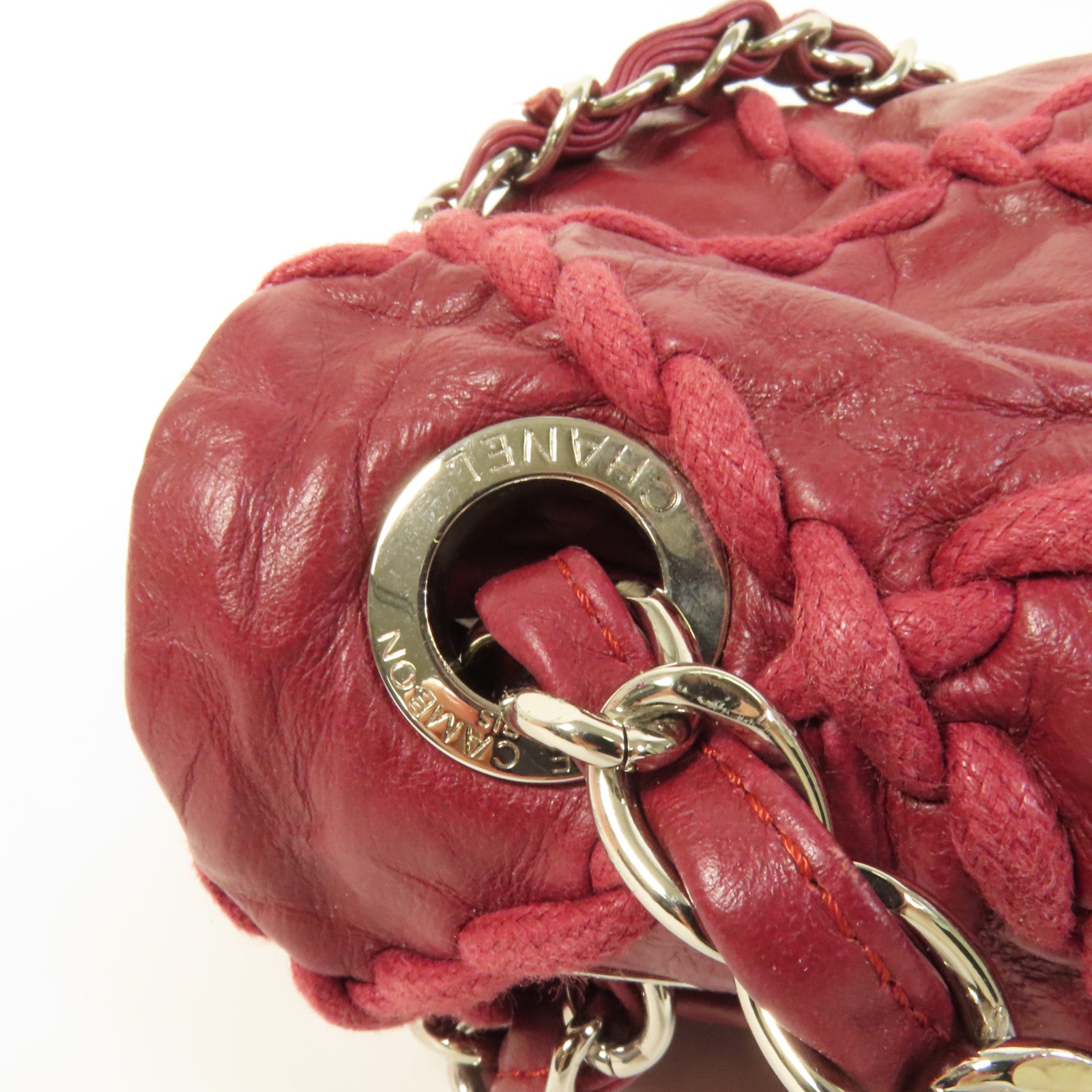 CHANEL 牛皮皮革Chain Shoulder銀扣鏈帶肩背袋