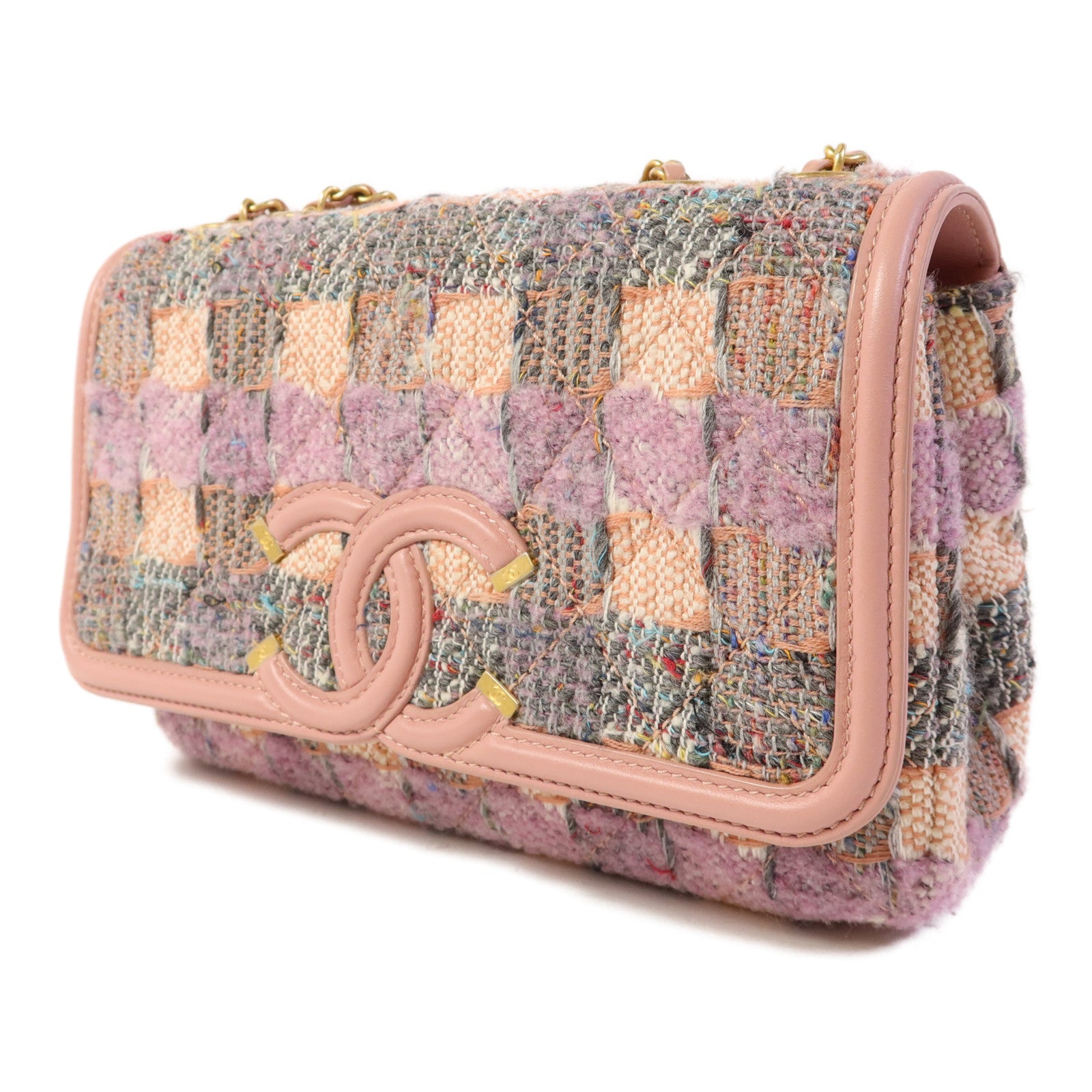 CHANEL 粗花呢CC Filigree Flap金扣鏈帶肩背袋