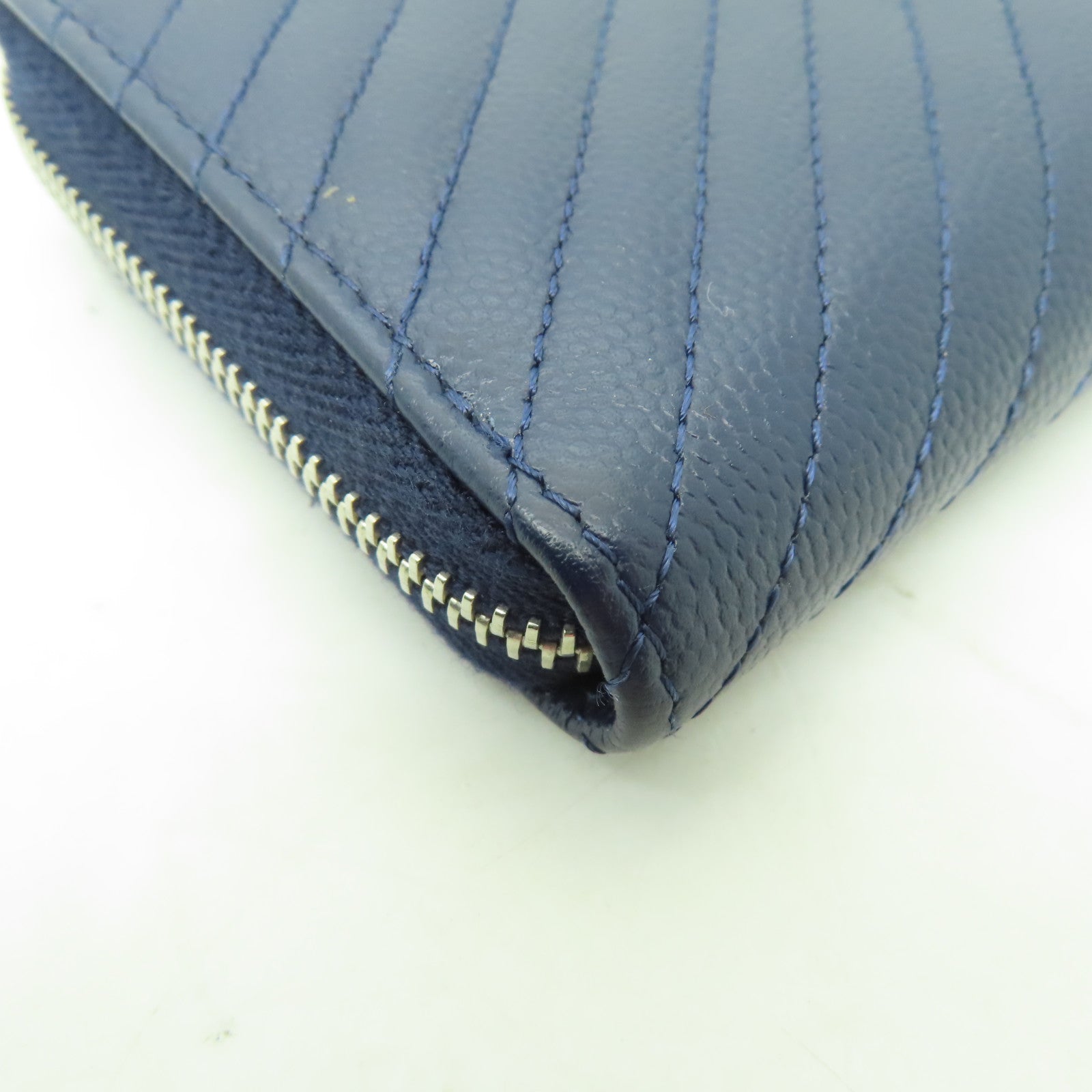 CHANEL 【激減優惠】斜紋Caviar皮革Wallet銀扣錢包深藍色