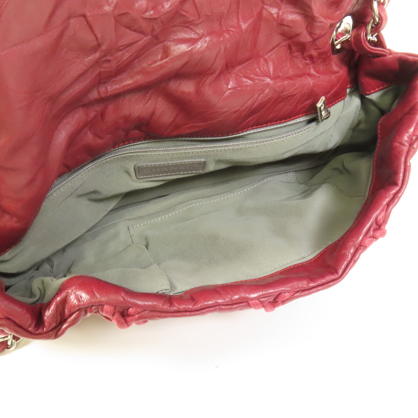 CHANEL 牛皮皮革Chain Shoulder銀扣鏈帶肩背袋