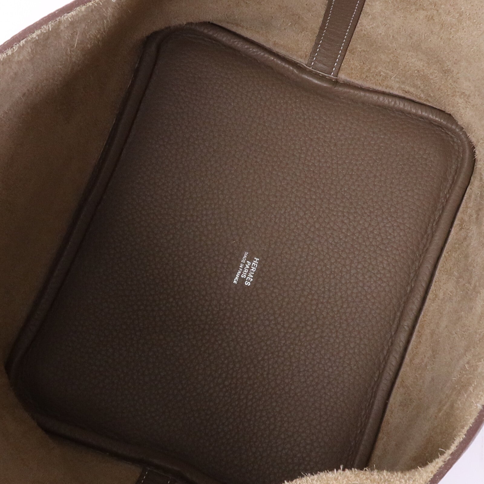 HERMES Clemence皮革Picotin MM銀扣手挽袋Etoupe