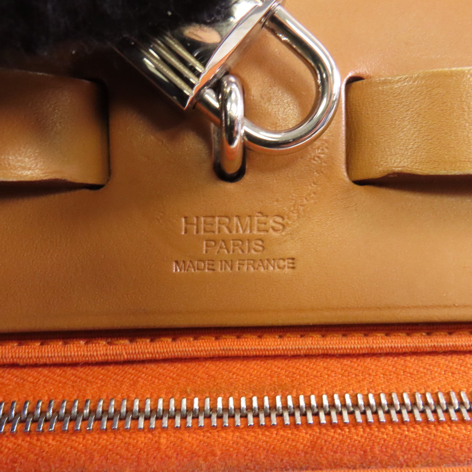 HERMES 帆布/皮革Herbag PM銀扣手挽肩背兩用袋橙色/啡色