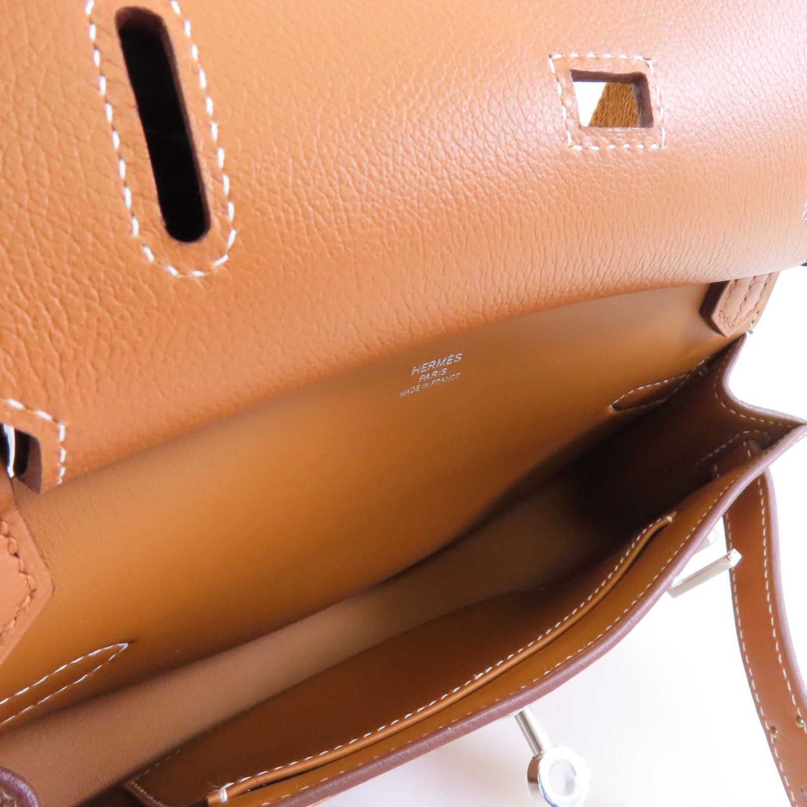 HERMES Evercolor皮革Mini Jypsiere銀扣肩背袋Gold/棕色