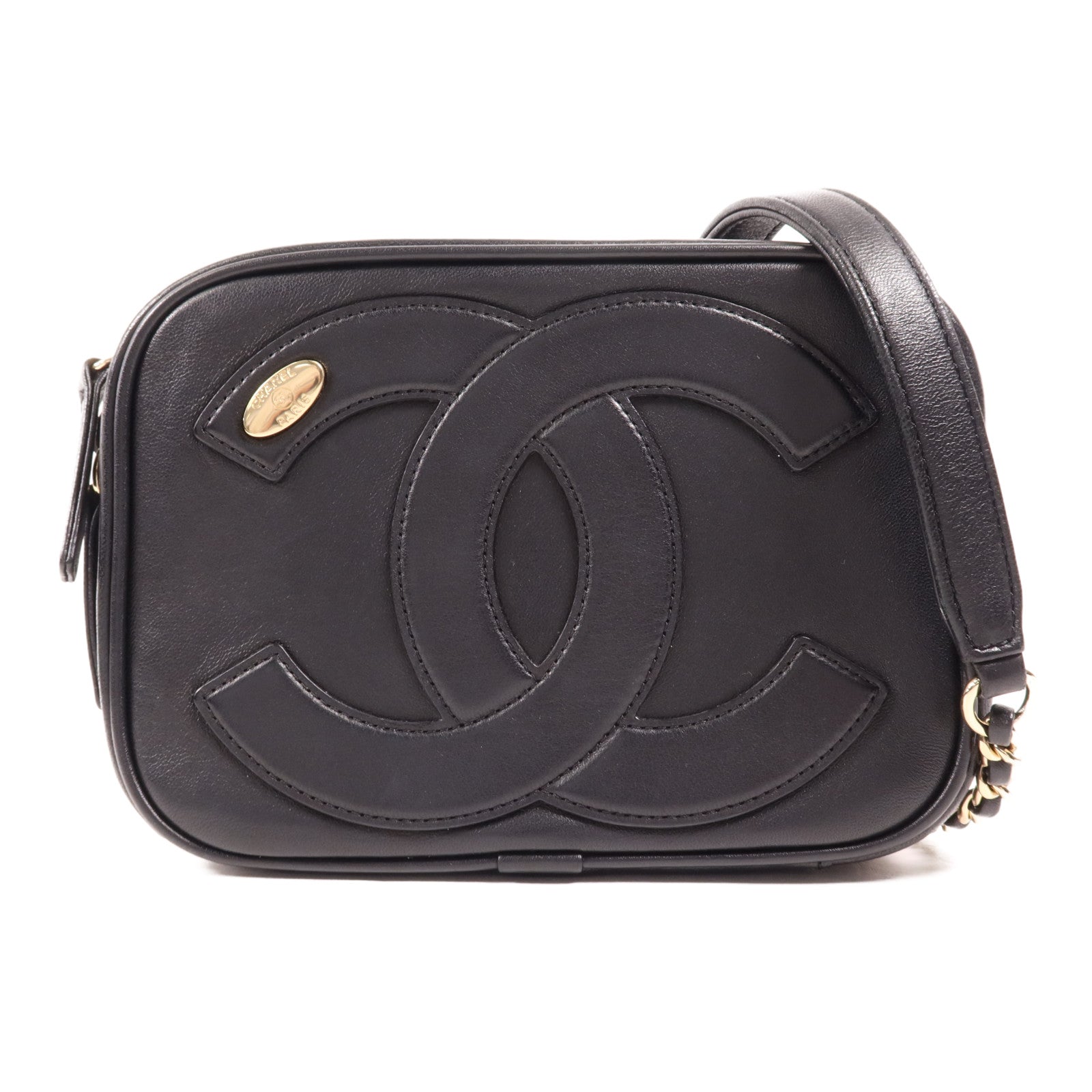 CHANEL 牛皮皮革Chain Shoulder金扣鏈帶肩背袋