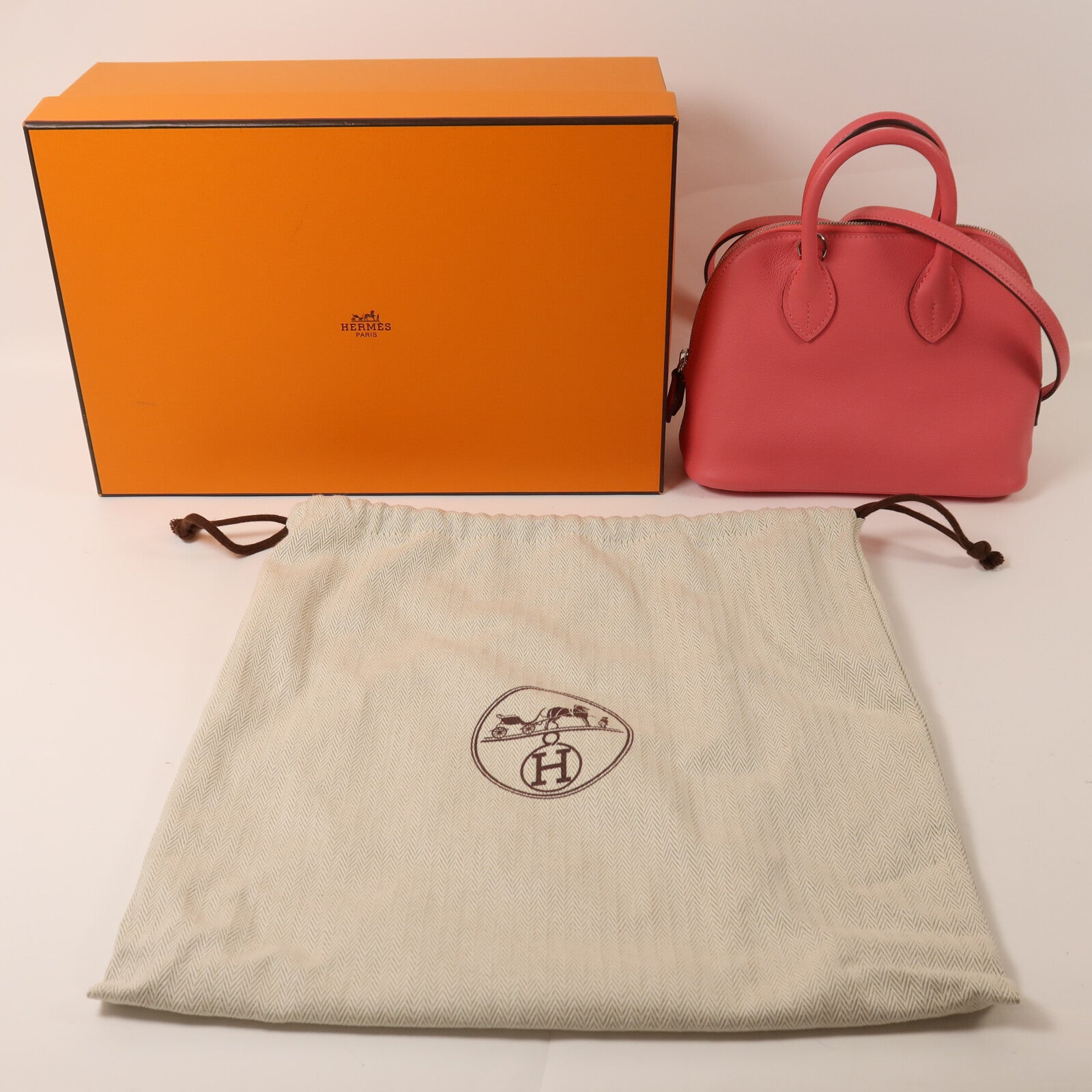 HERMES Evercolor皮革Mini Bolide 1923手挽肩背兩用袋Rose Azalee