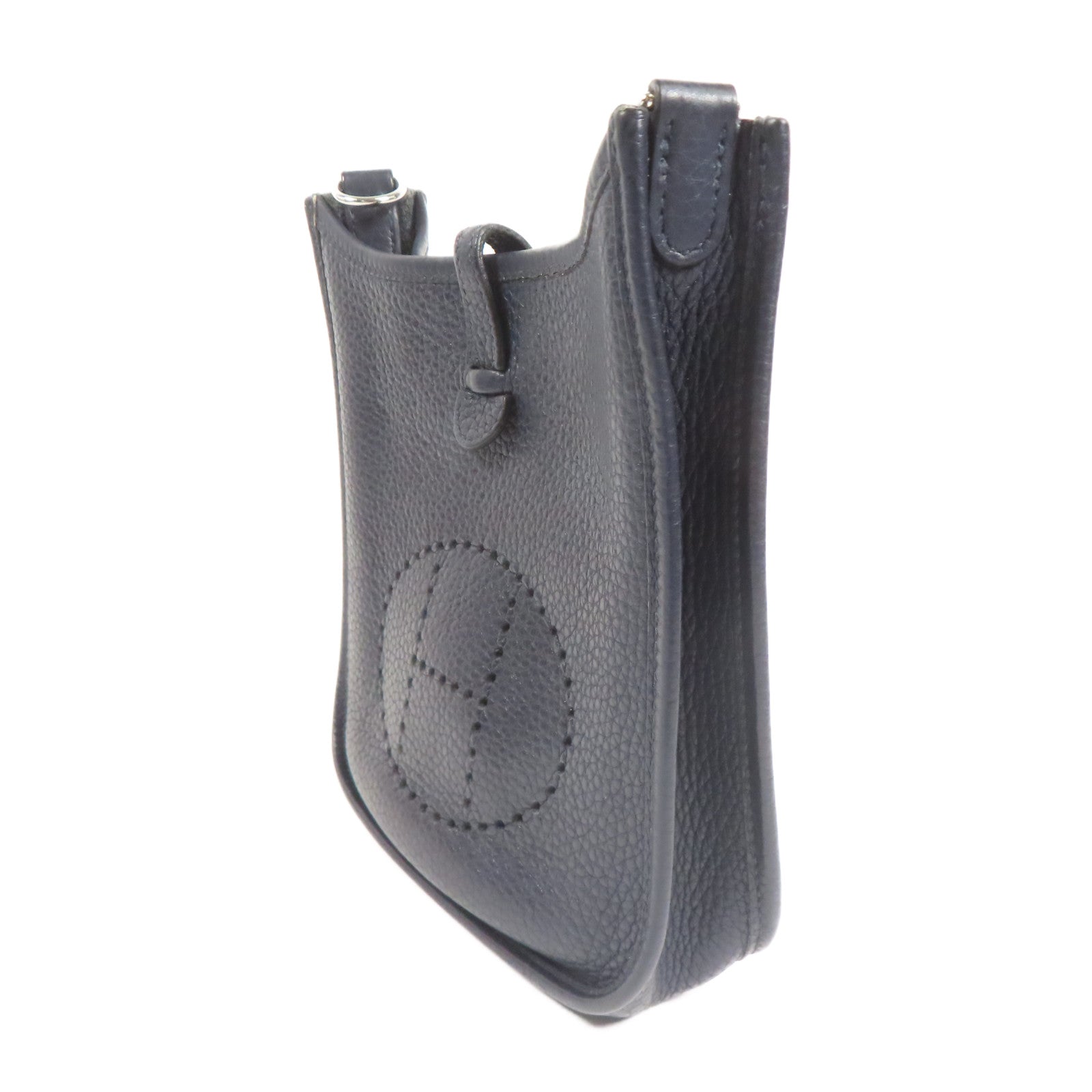 HERMES Clemence皮革Evelyne TPM銀扣肩背袋Bleu Ocean