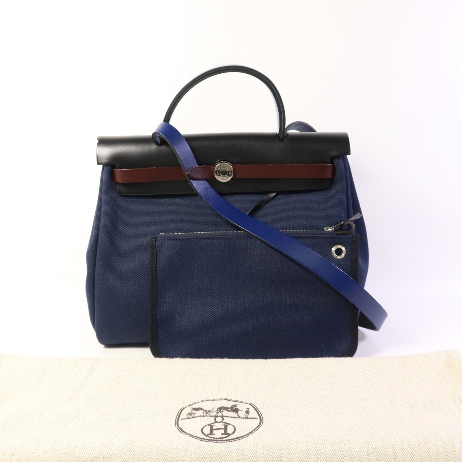 HERMES 帆布Herbag PM銀扣手挽肩背兩用袋