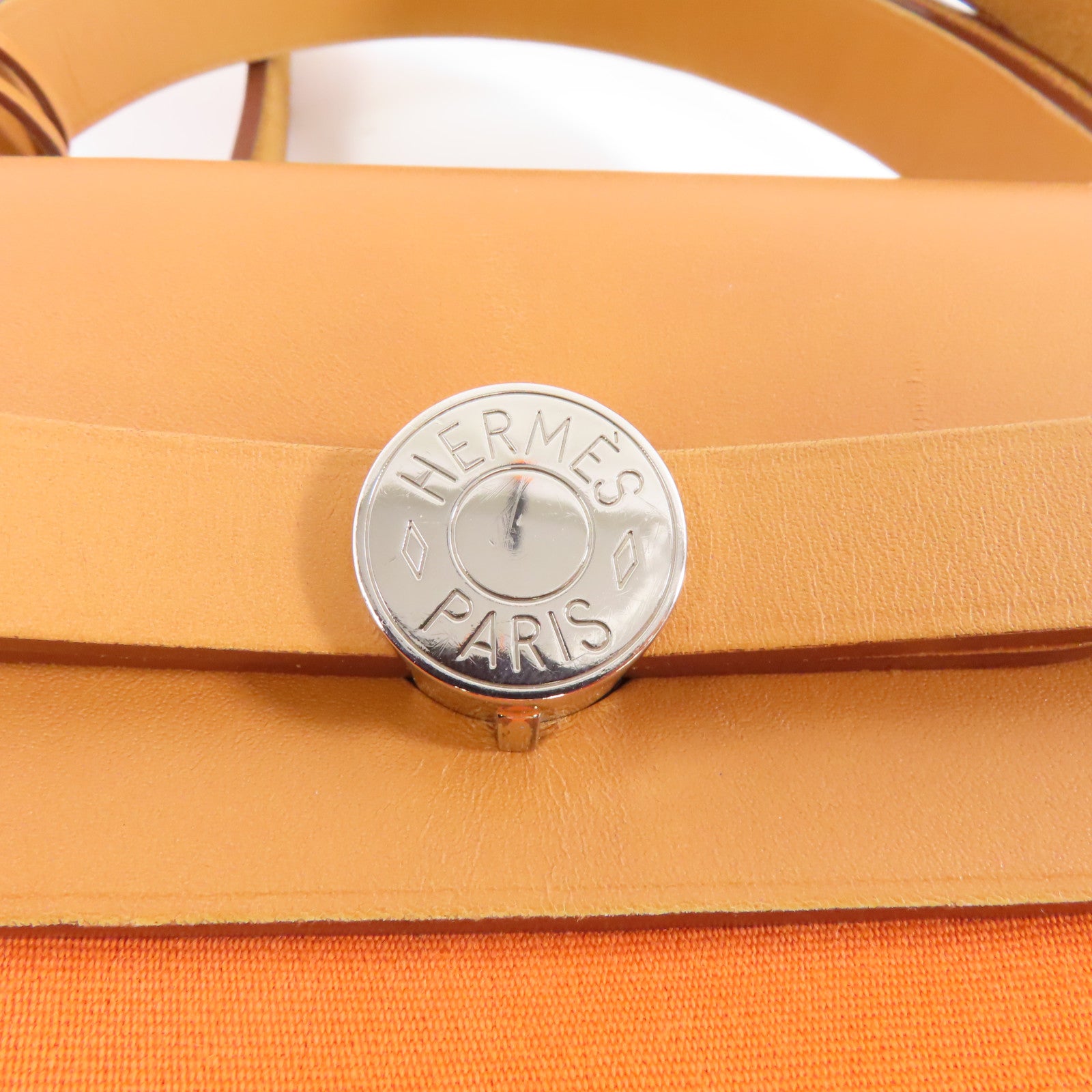 HERMES 帆布/皮革Herbag PM銀扣手挽肩背兩用袋橙色/啡色