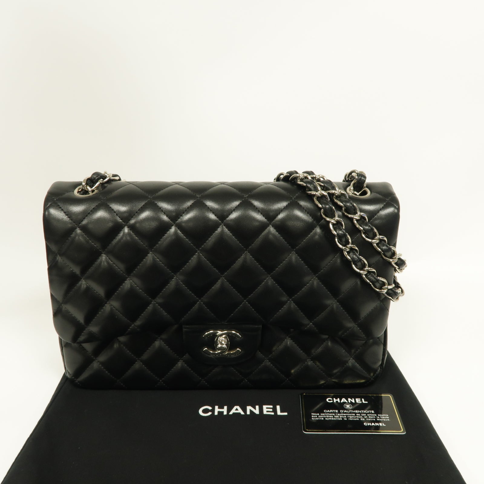 CHANEL **【激減優惠】菱格羊皮皮革Classic銀扣鏈帶肩背袋黒色