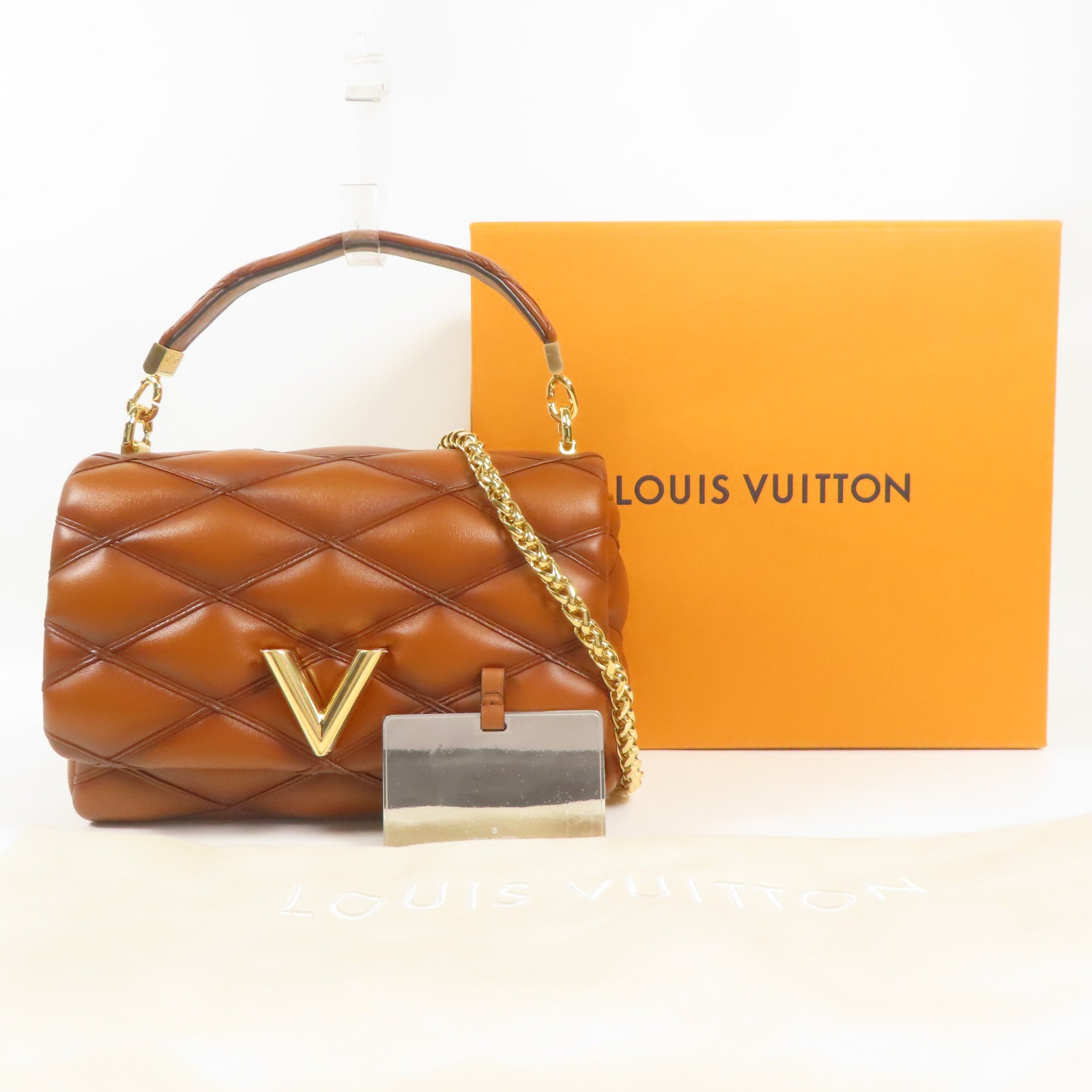 LOUIS VUITTON 羊皮皮革GO-14 MM金扣鏈帶手挽肩背兩用袋