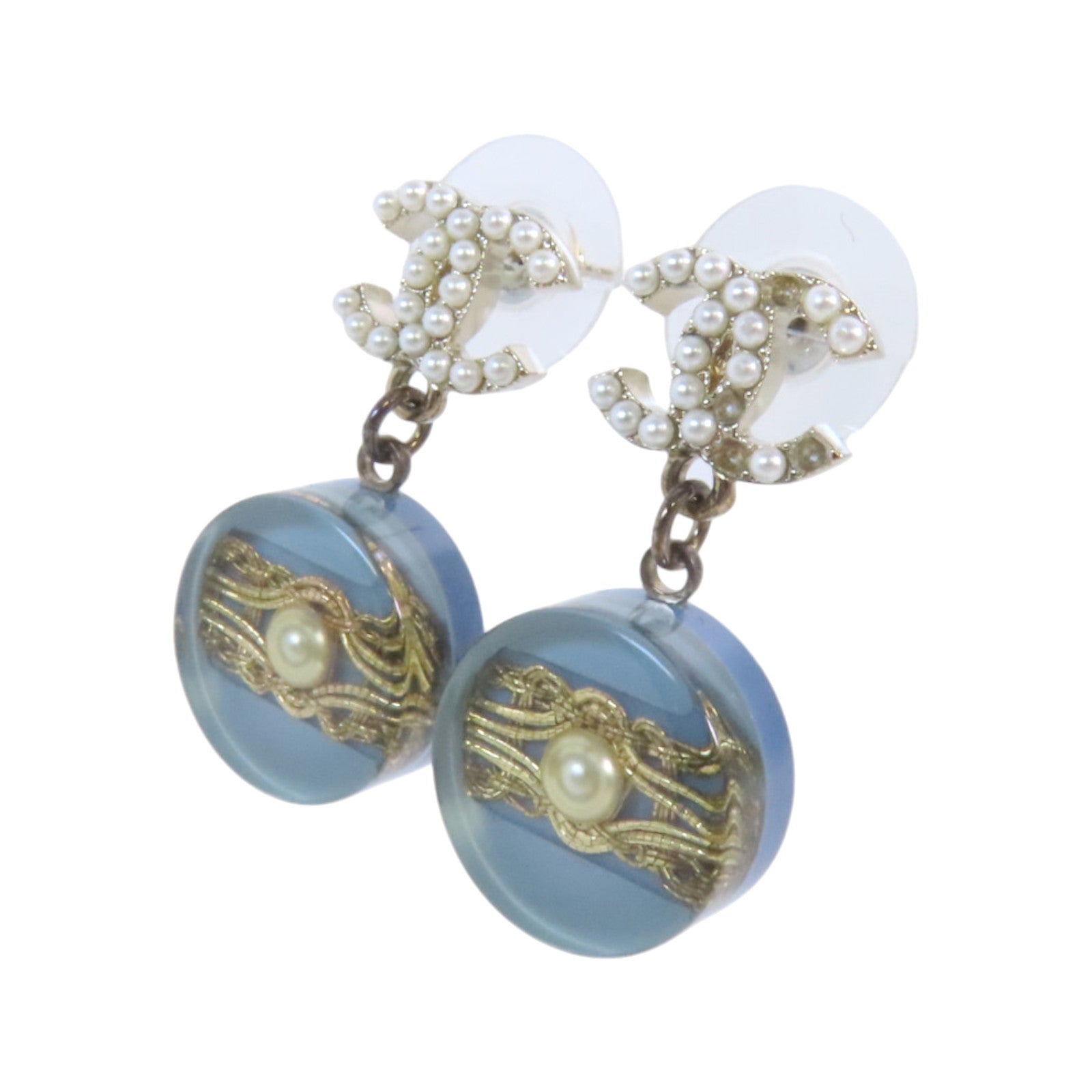 CHANEL 金屬/仿珍珠/PVC Earrings銀扣耳環