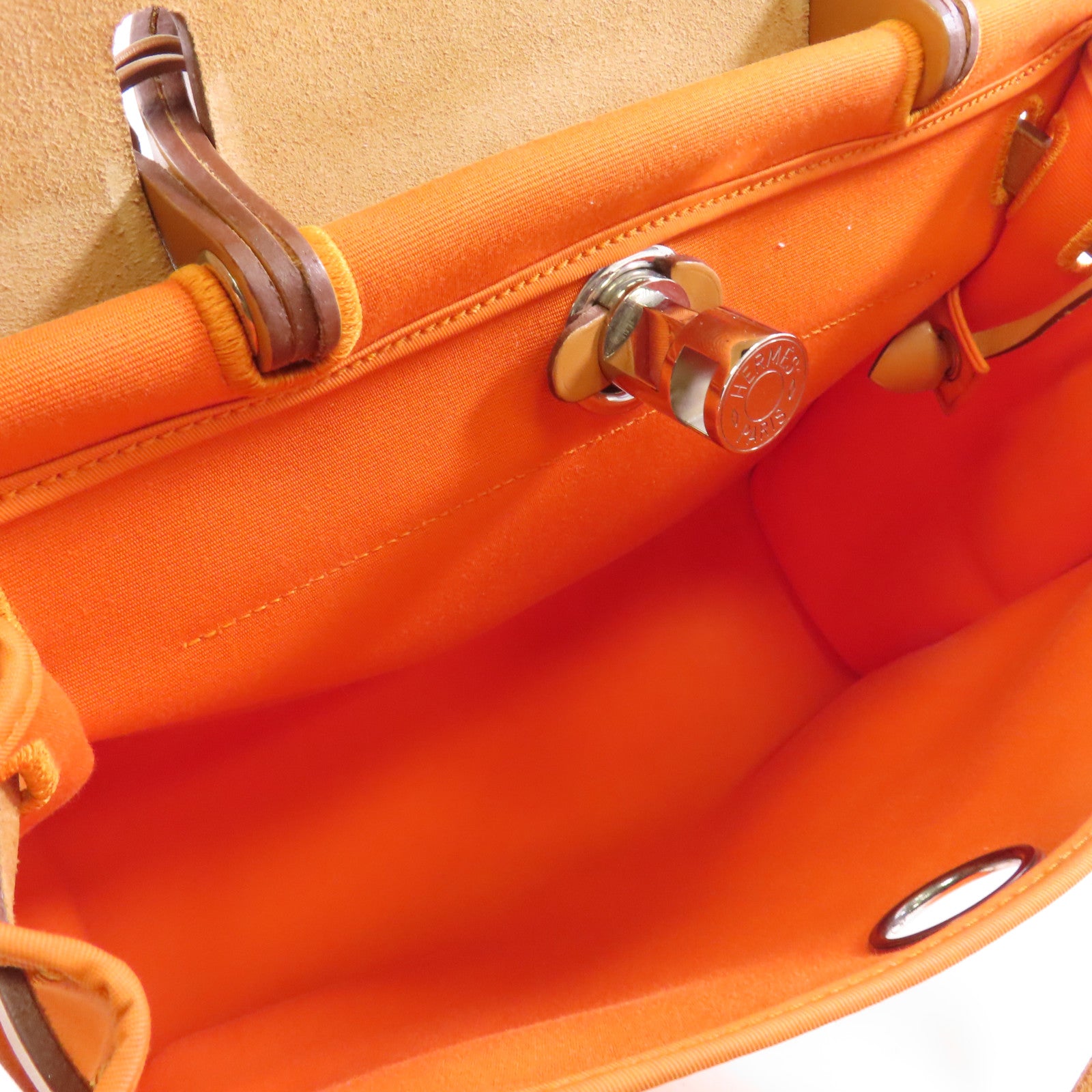 HERMES 帆布/皮革Herbag PM銀扣手挽肩背兩用袋橙色/啡色