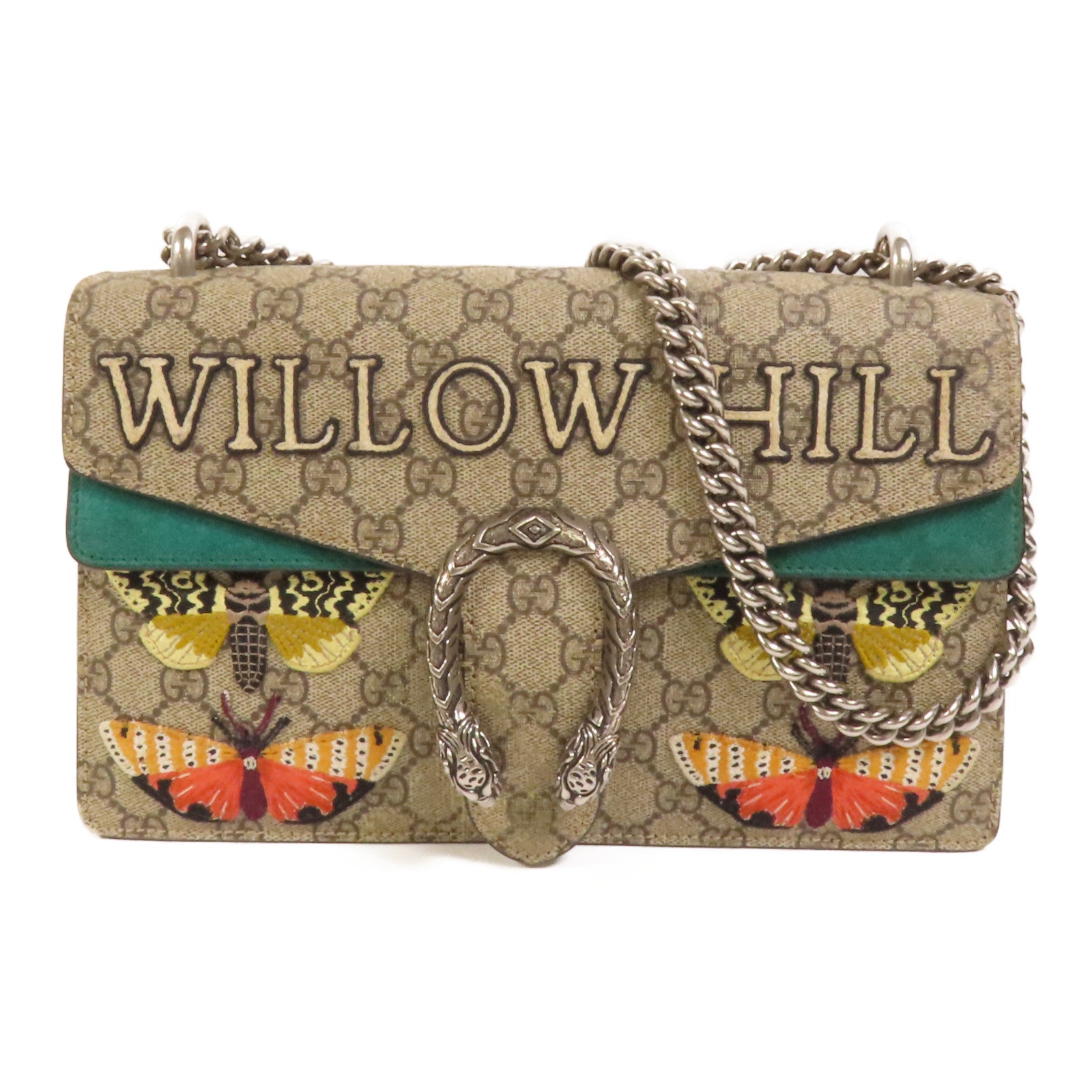 GUCCI 塗層帆布Chain Shoulder銀扣肩背袋