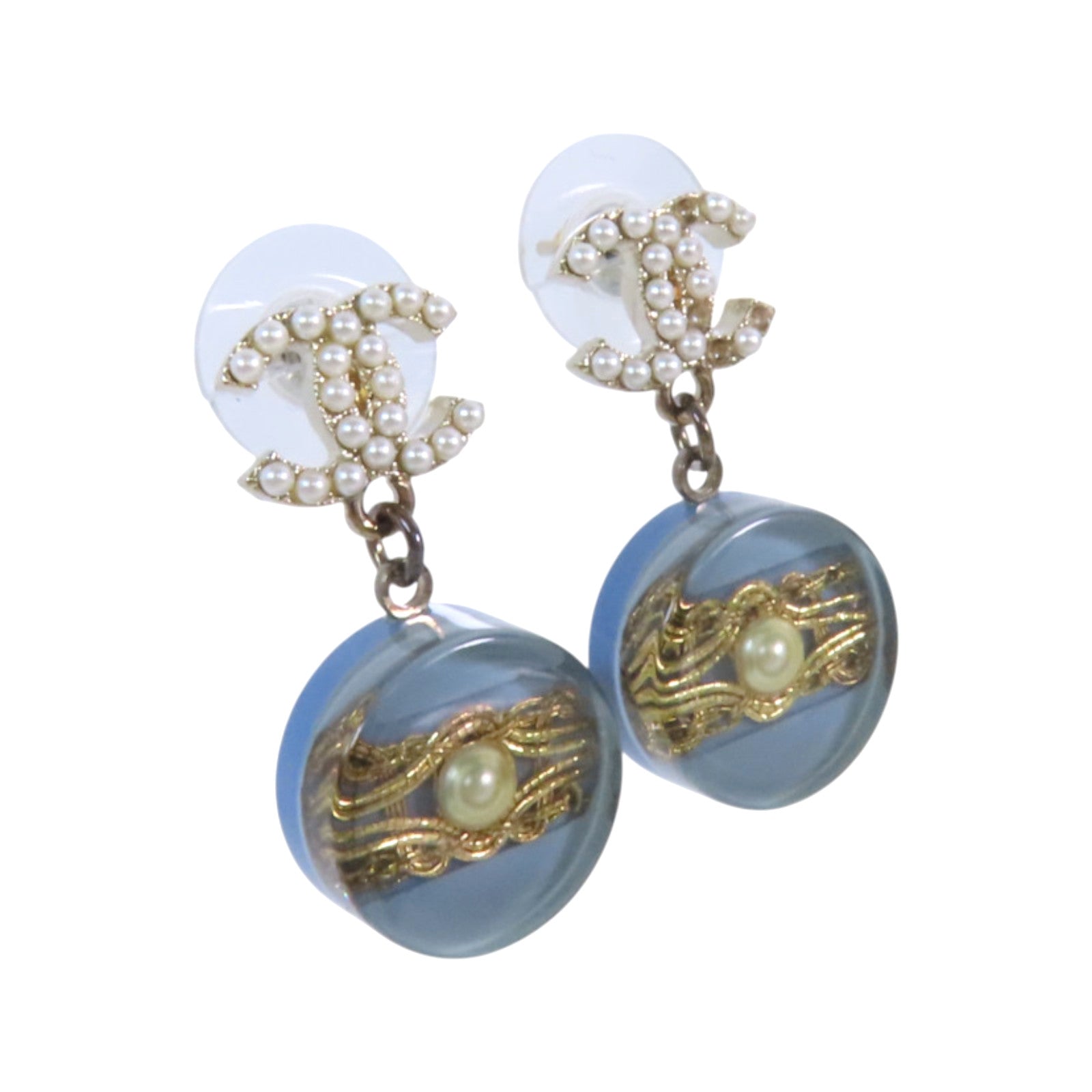 CHANEL 金屬/仿珍珠/PVC Earrings銀扣耳環