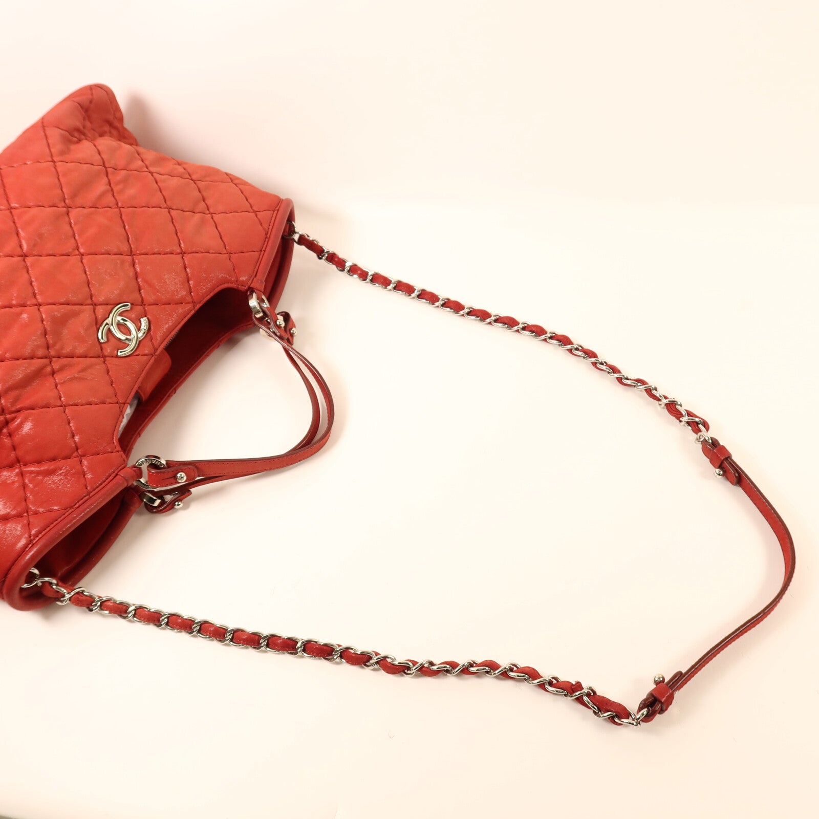 CHANEL 牛皮皮革Shoulder Bag銀扣鏈帶手挽肩背兩用袋