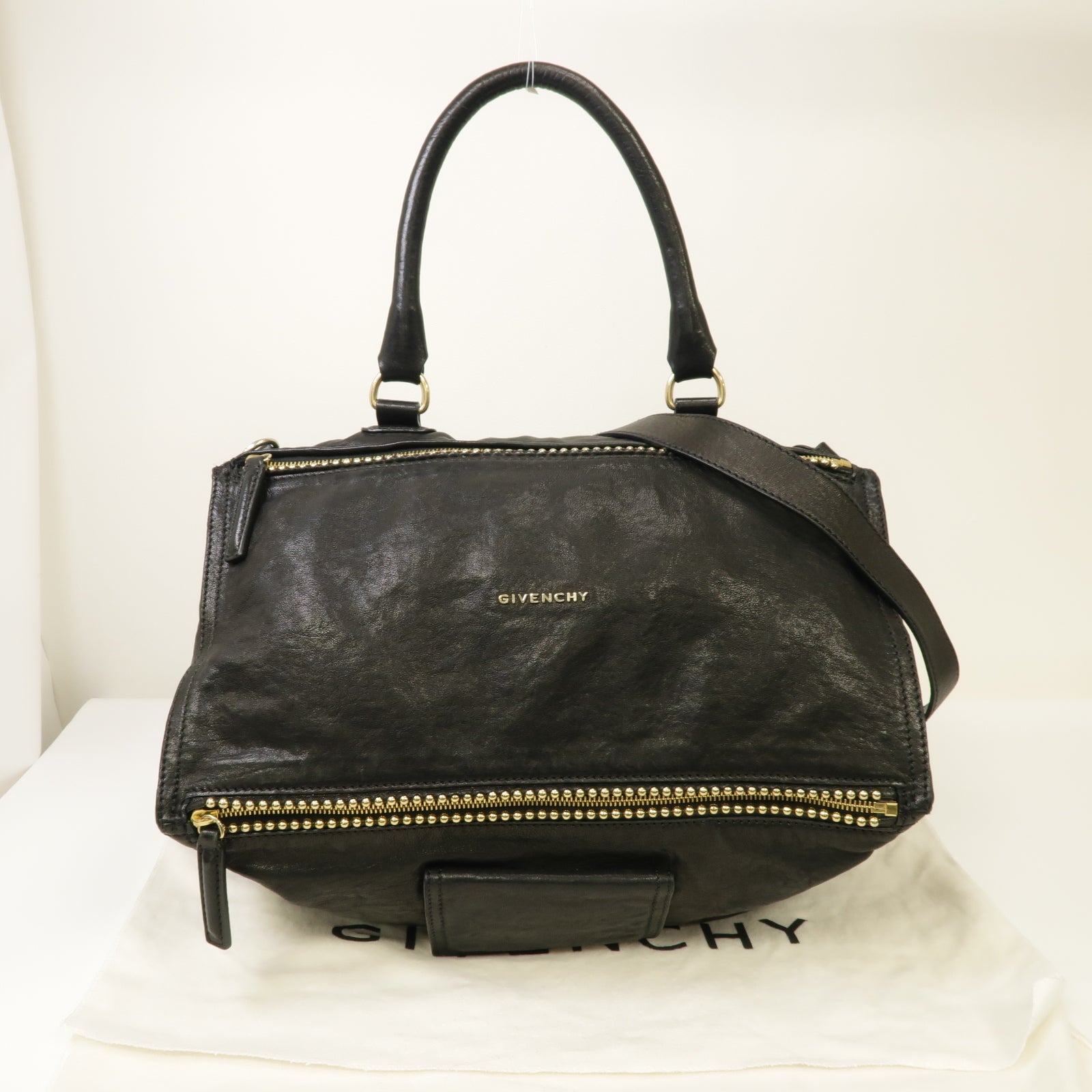 GIVENCHY 【激減優惠】皮革Pandora金扣手挽肩背兩用袋黒色