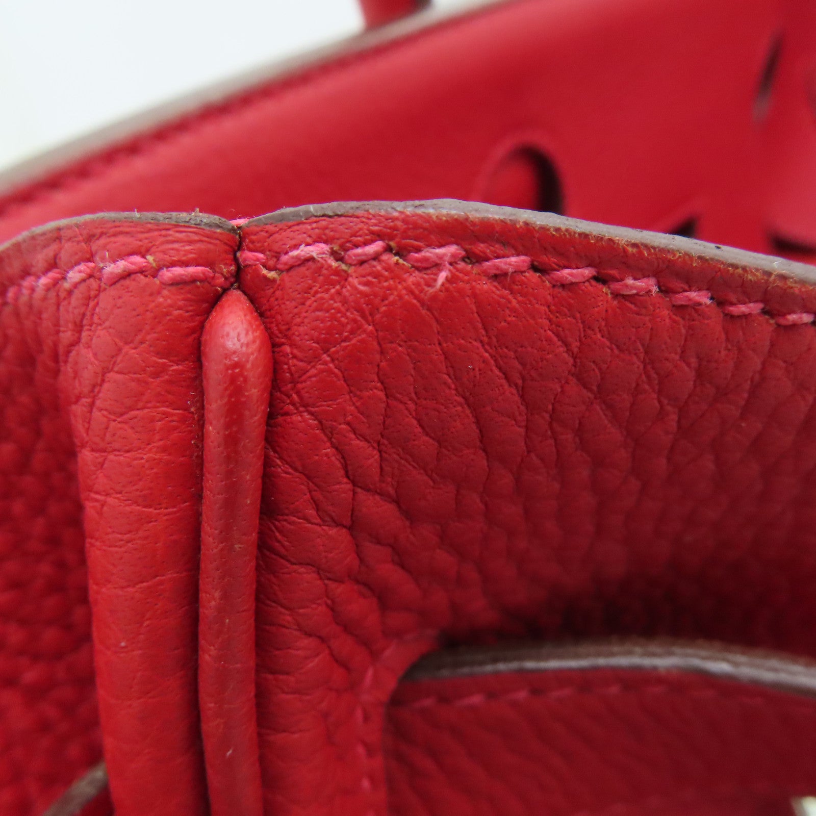 HERMES Clemence皮革Shoulder Birkin銀扣肩背袋紅色