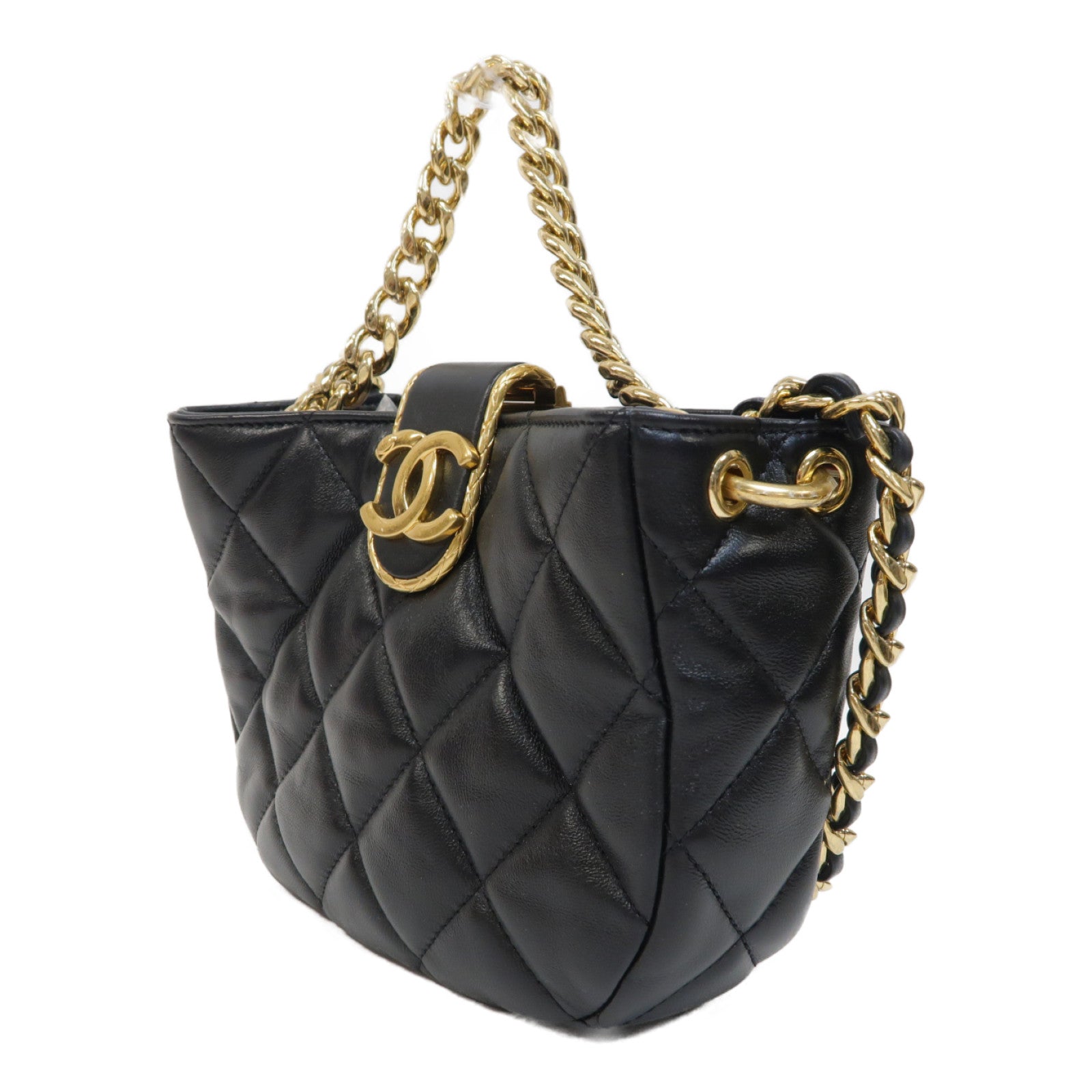 CHANEL 菱格羊皮皮革2way Chain Shoulder Bag金扣手挽肩背兩用袋黑色