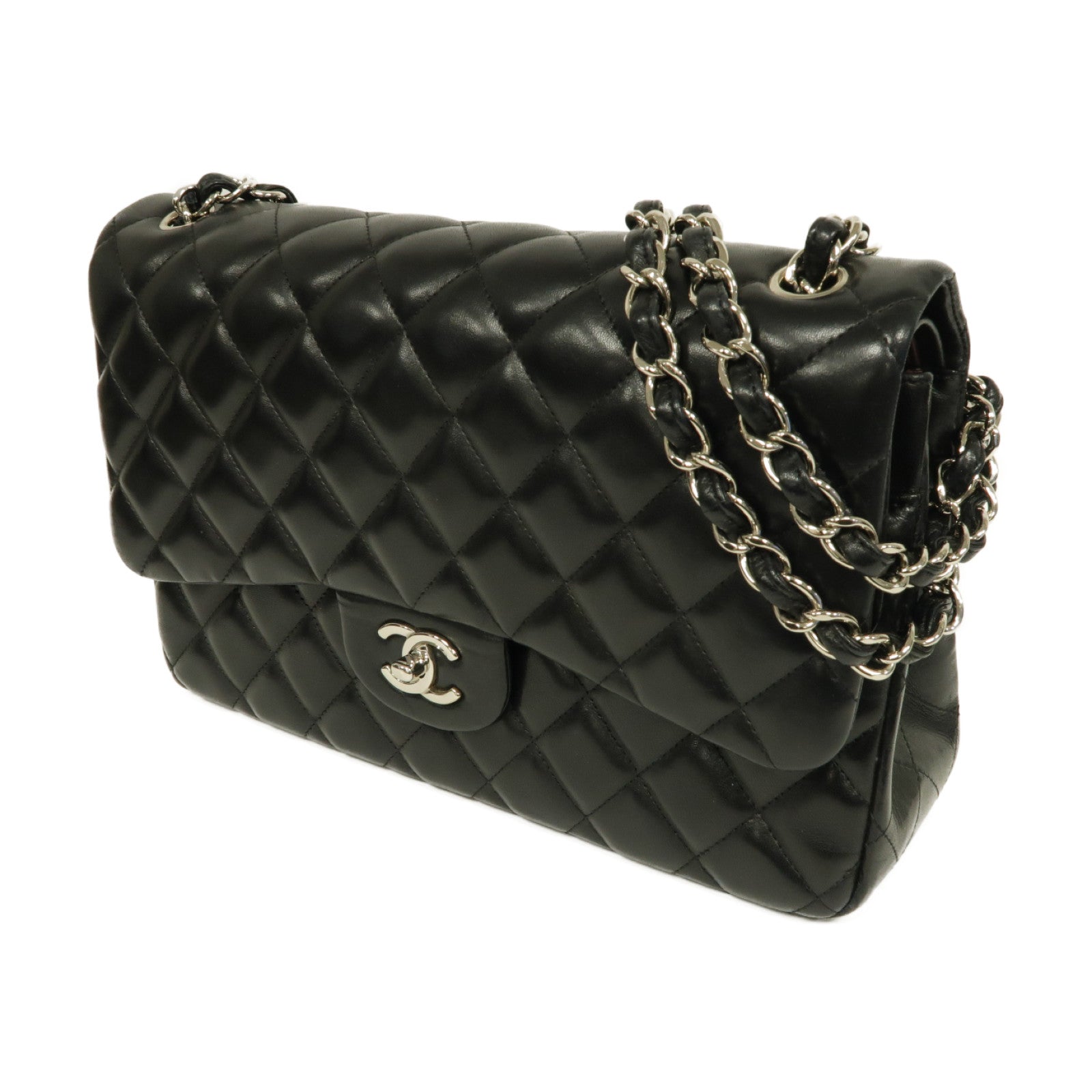 CHANEL **【激減優惠】菱格羊皮皮革Classic銀扣鏈帶肩背袋黒色