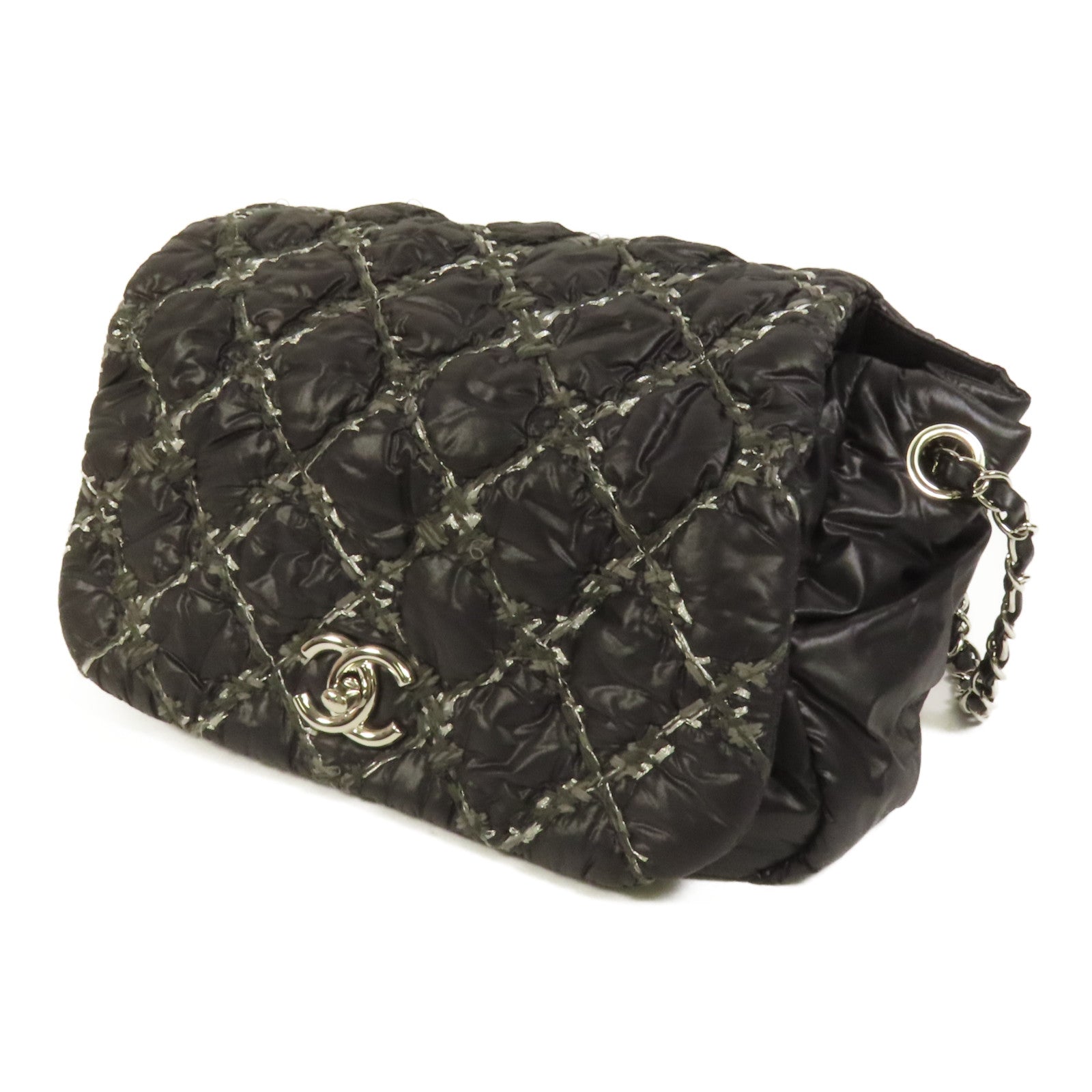 CHANEL 尼龍Chain Shoulder銀扣鏈帶肩背袋